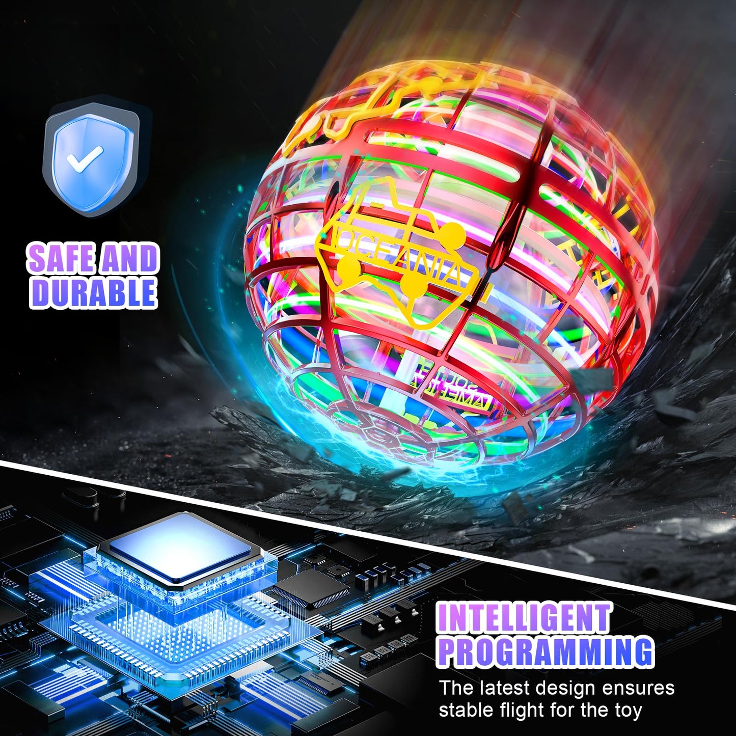 RIEYON Flying Orb Ball 2025 – Hover Boomerang Toy with 6 RGB Lighting