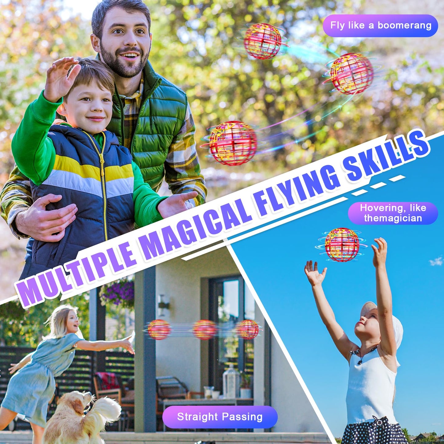 RIEYON Flying Orb Ball 2025 – Hover Boomerang Toy with 6 RGB Lighting
