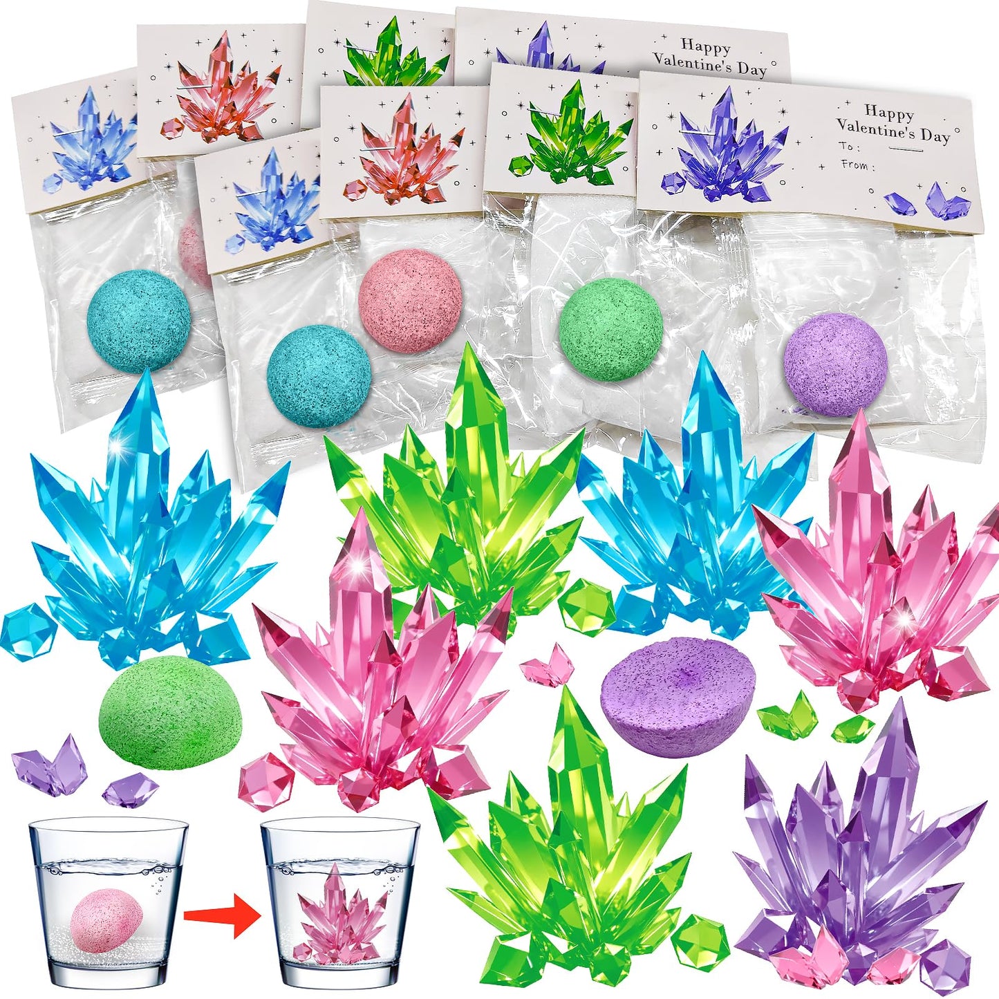 rifamee 24-Pack Valentines Day Kids Science Kit – Crystal Growth with Cards