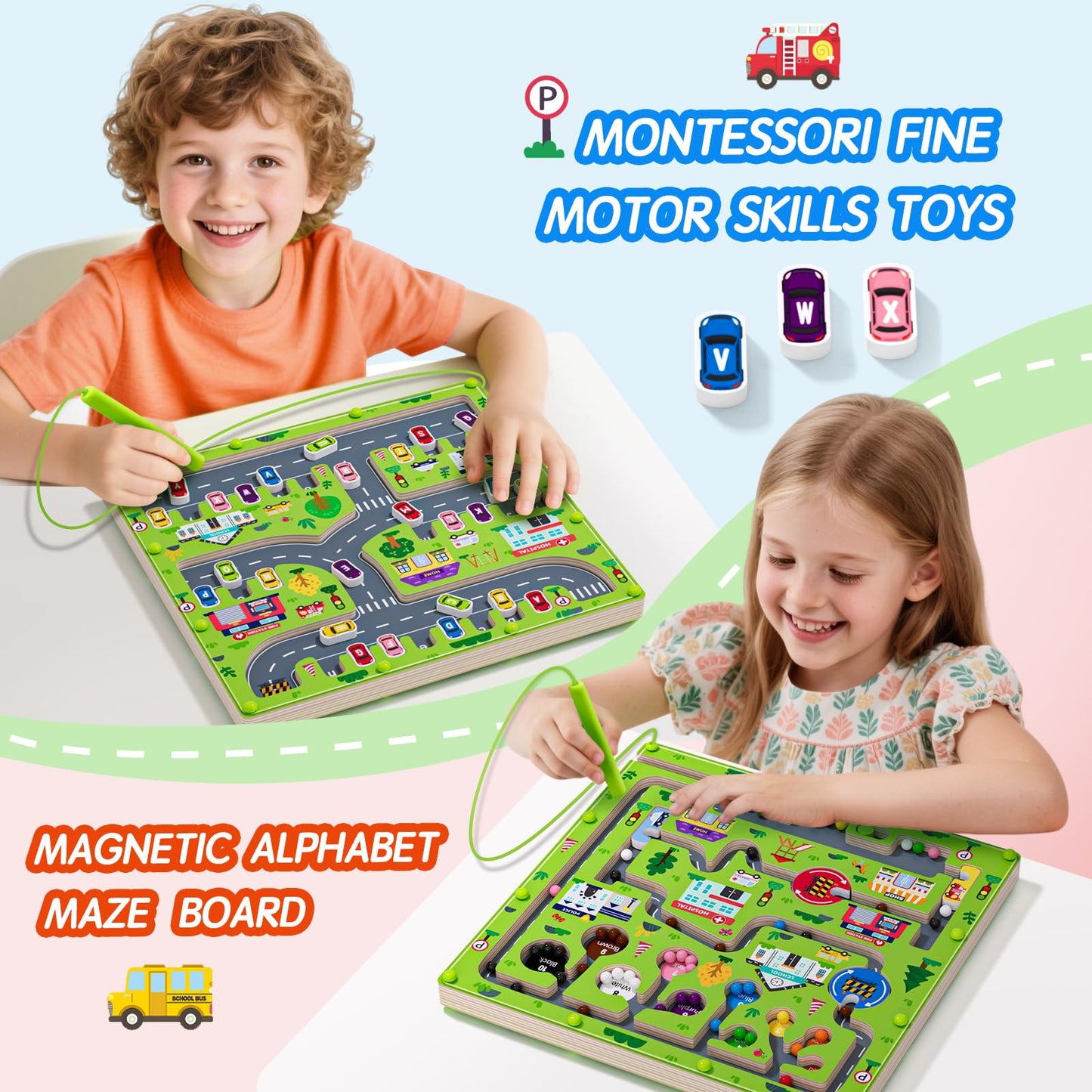 rifamee 2-in-1 Magnetic Color & Number Maze — Wooden Double-Sided Alphabet & Counting Board (Ages 3-5)