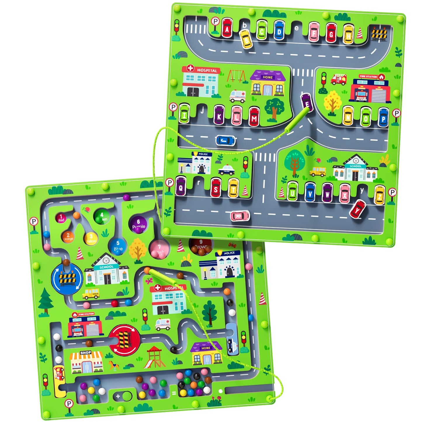 rifamee 2-in-1 Magnetic Color & Number Maze — Wooden Double-Sided Alphabet & Counting Board (Ages 3-5)