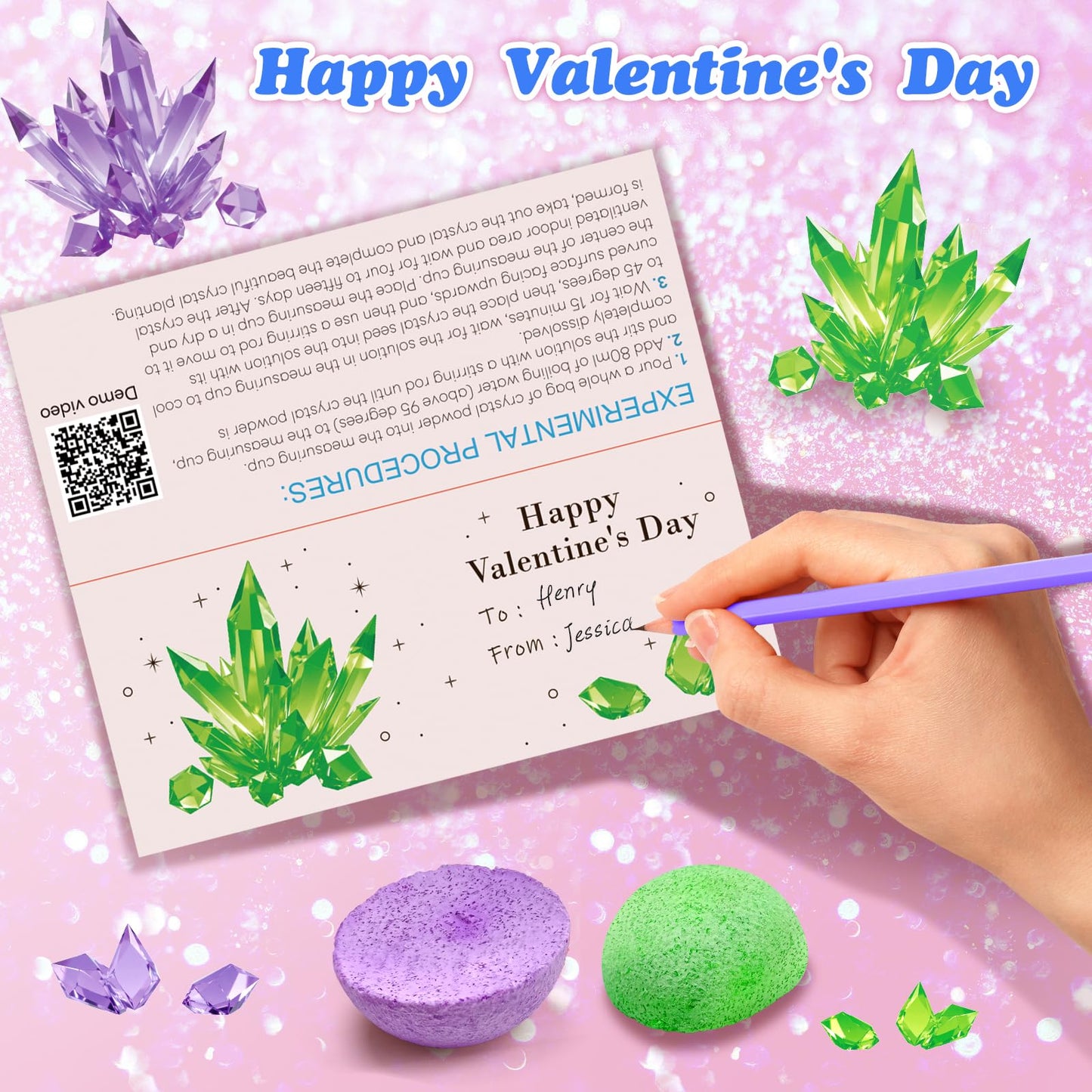 rifamee 24-Pack Valentines Day Kids Science Kit – Crystal Growth with Cards