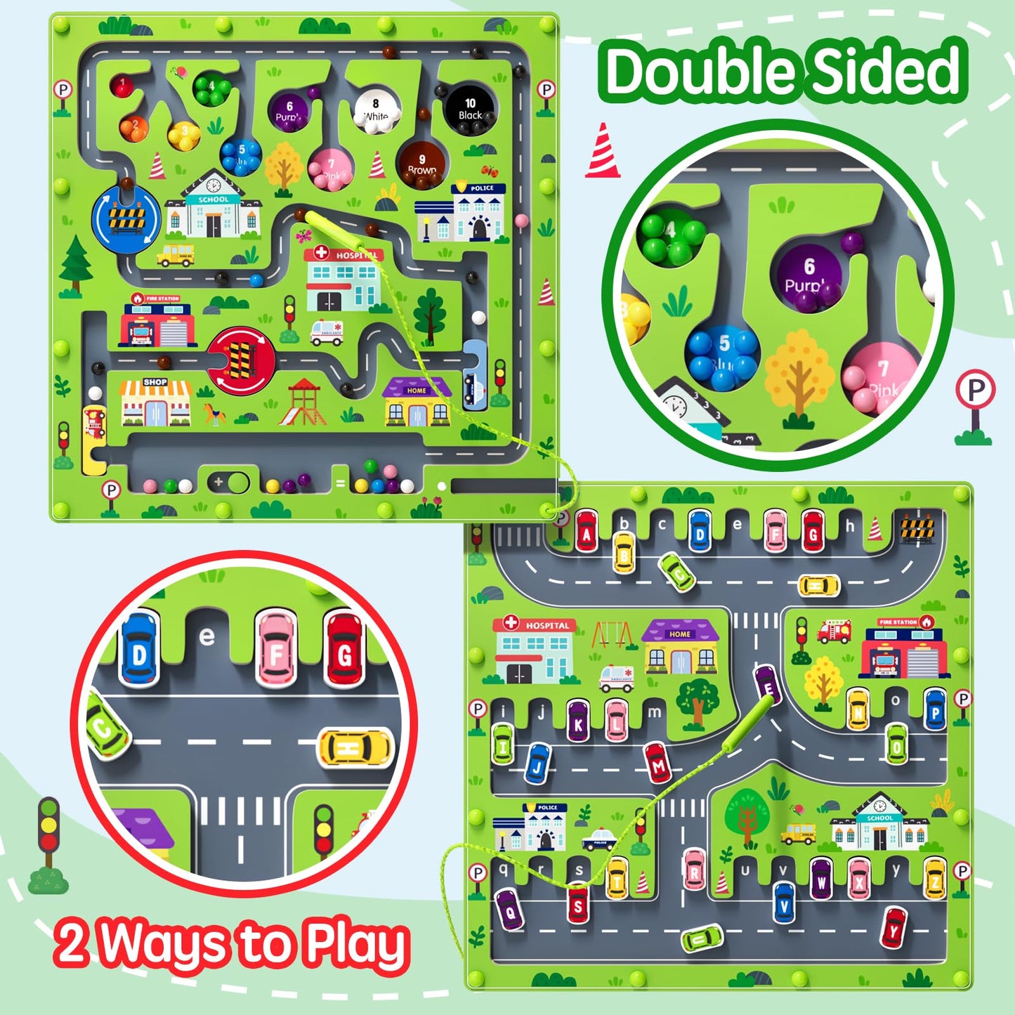 rifamee 2-in-1 Magnetic Color & Number Maze — Wooden Double-Sided Alphabet & Counting Board (Ages 3-5)