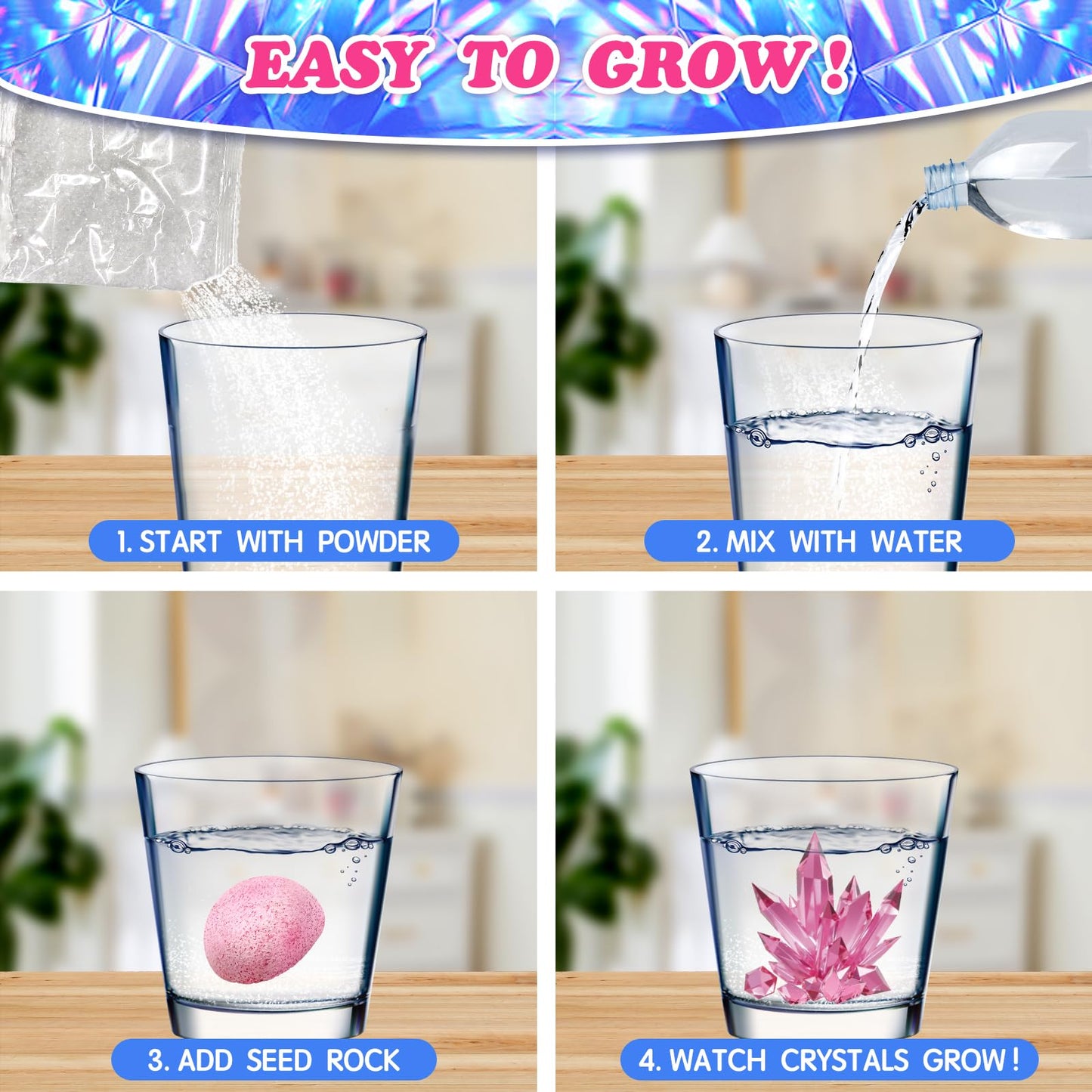 rifamee 24-Pack Valentines Day Kids Science Kit – Crystal Growth with Cards