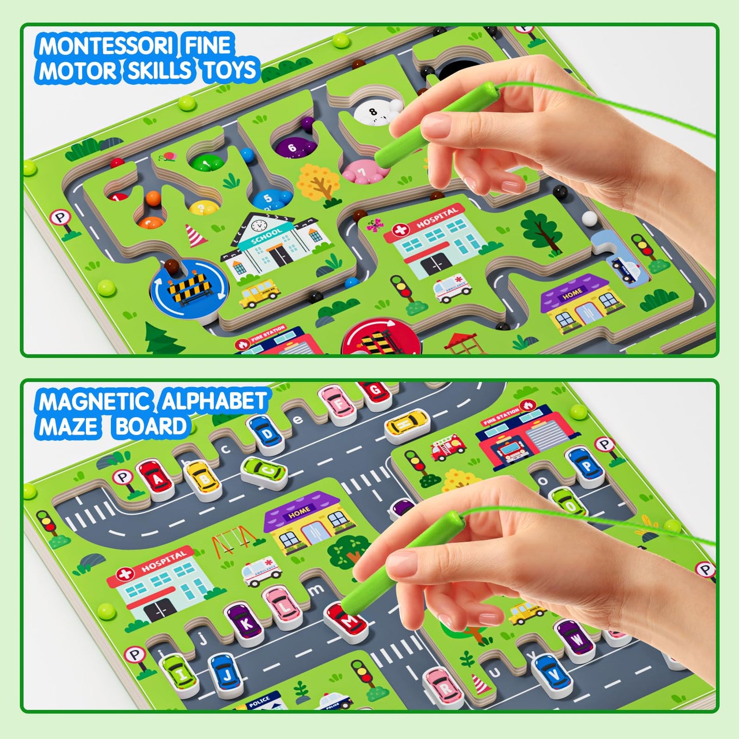 rifamee 2-in-1 Magnetic Color & Number Maze — Wooden Double-Sided Alphabet & Counting Board (Ages 3-5)