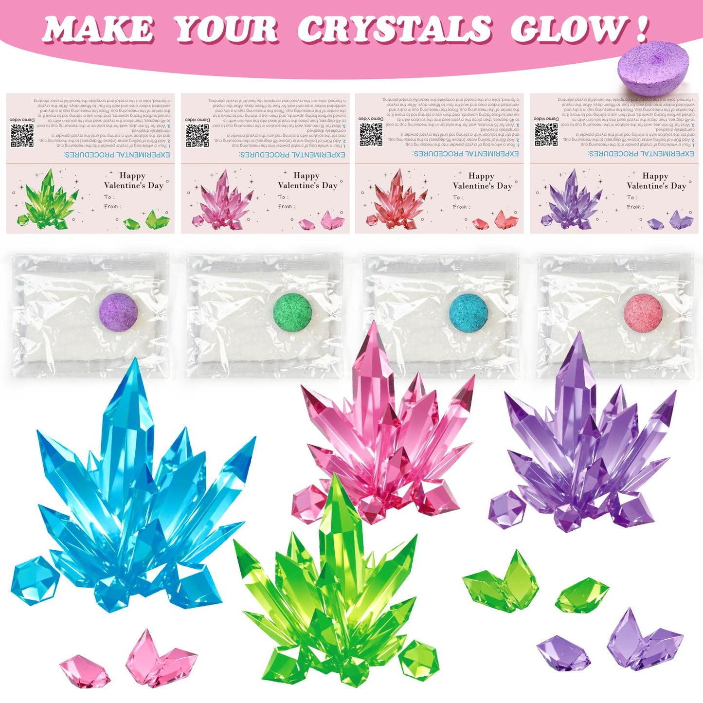 rifamee 24-Pack Valentines Day Kids Science Kit – Crystal Growth with Cards