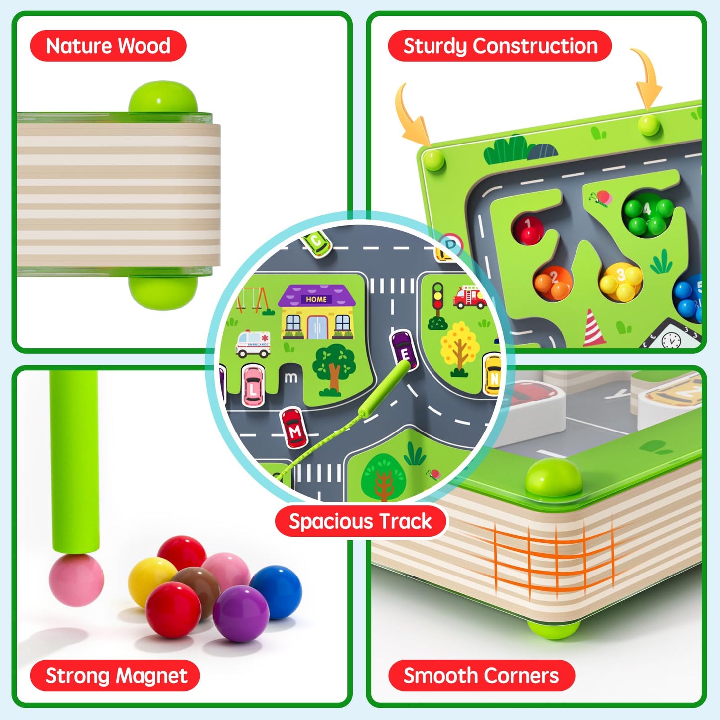 rifamee 2-in-1 Magnetic Color & Number Maze — Wooden Double-Sided Alphabet & Counting Board (Ages 3-5)