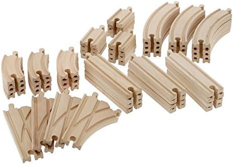Right Track Toys Wooden Train Track 52-Piece Set — 18 ft Expansion, 5 Distinct Pieces, Compatible with All Major Brands