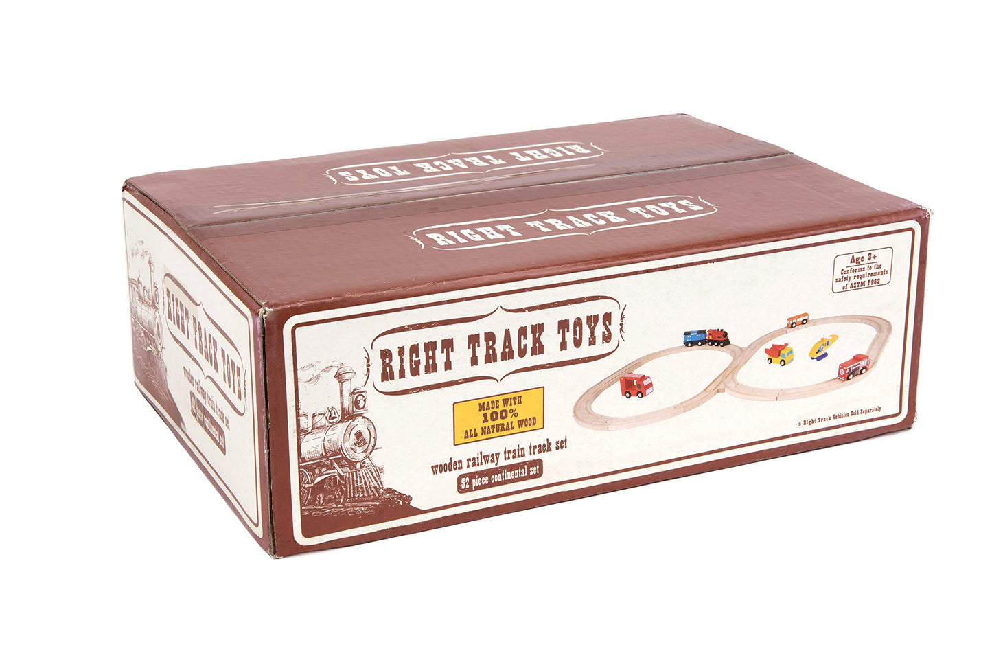 Right Track Toys Wooden Train Track 52-Piece Set — 18 ft Expansion, 5 Distinct Pieces, Compatible with All Major Brands