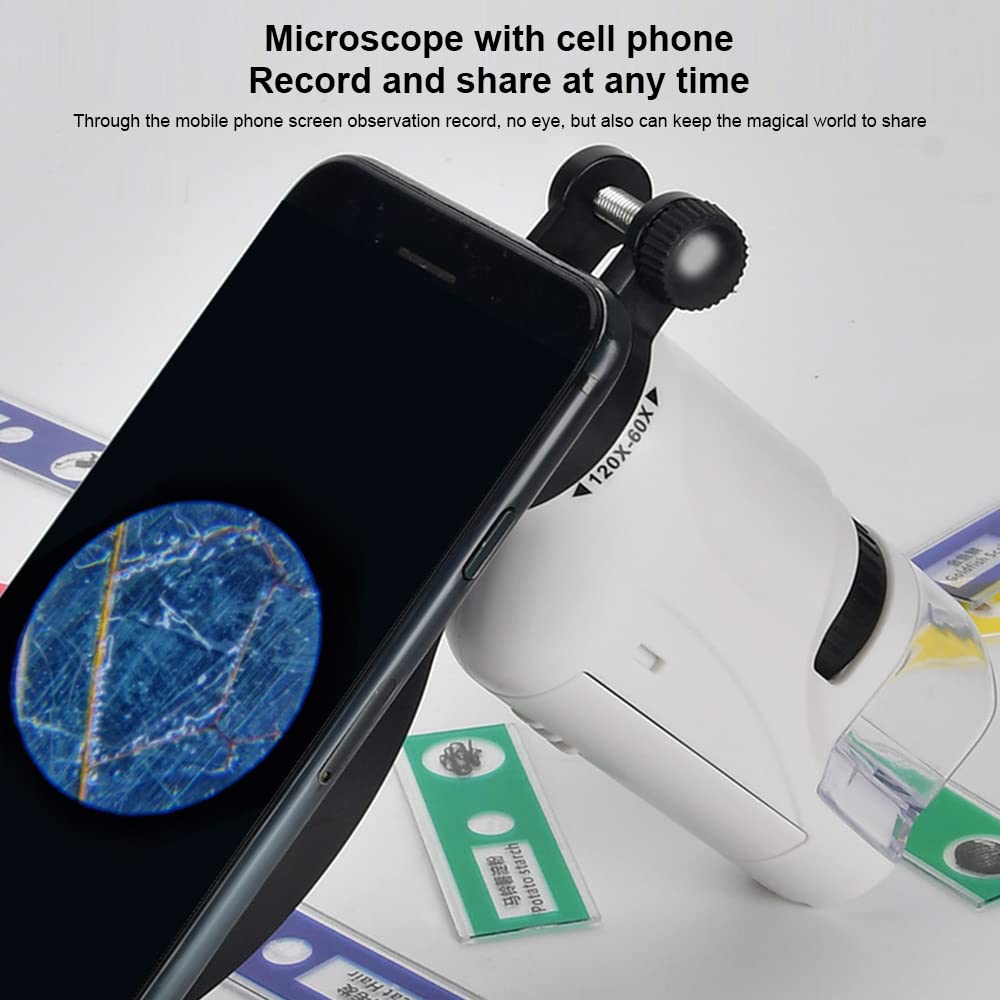 RIIPOO Pocket Microscope for Kids – 60X-120X Portable Handheld Microscope with LED Light