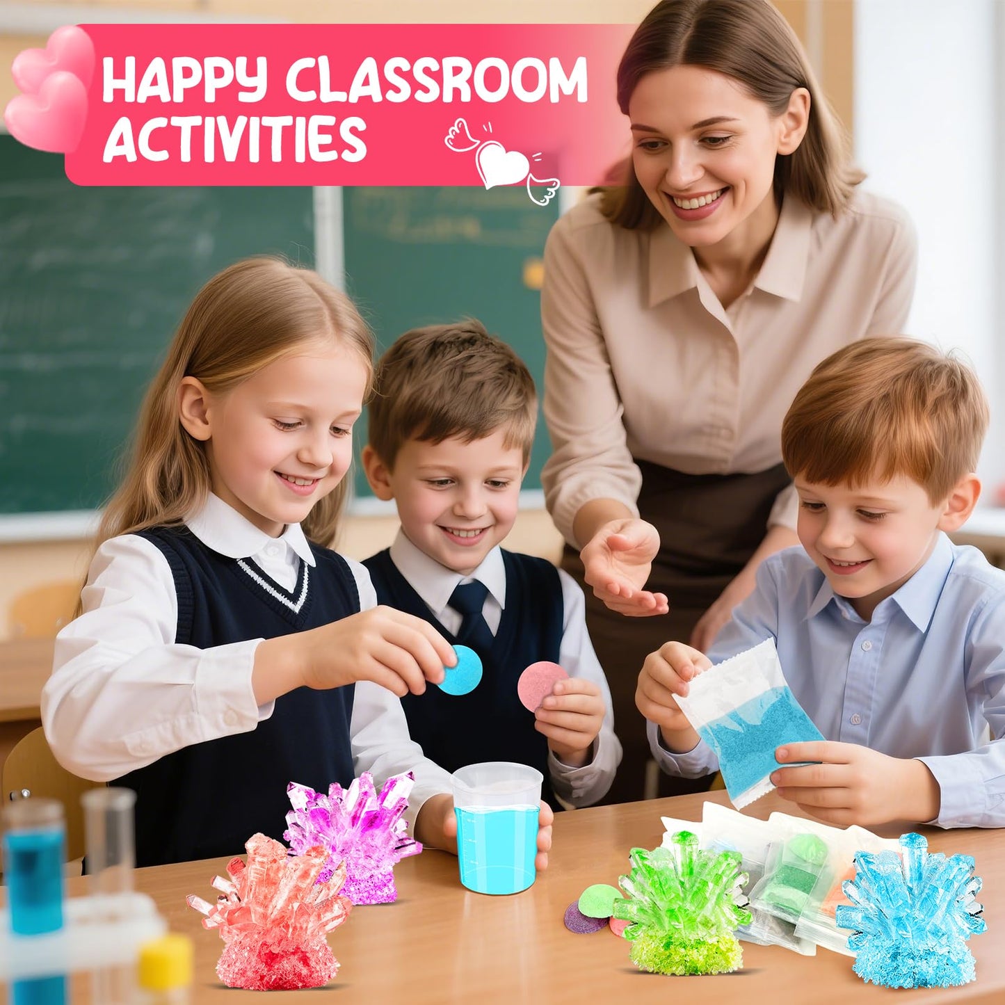RILSIC 24-Pack Valentine’s Crystal Growing Science Kits for Kids & Classrooms