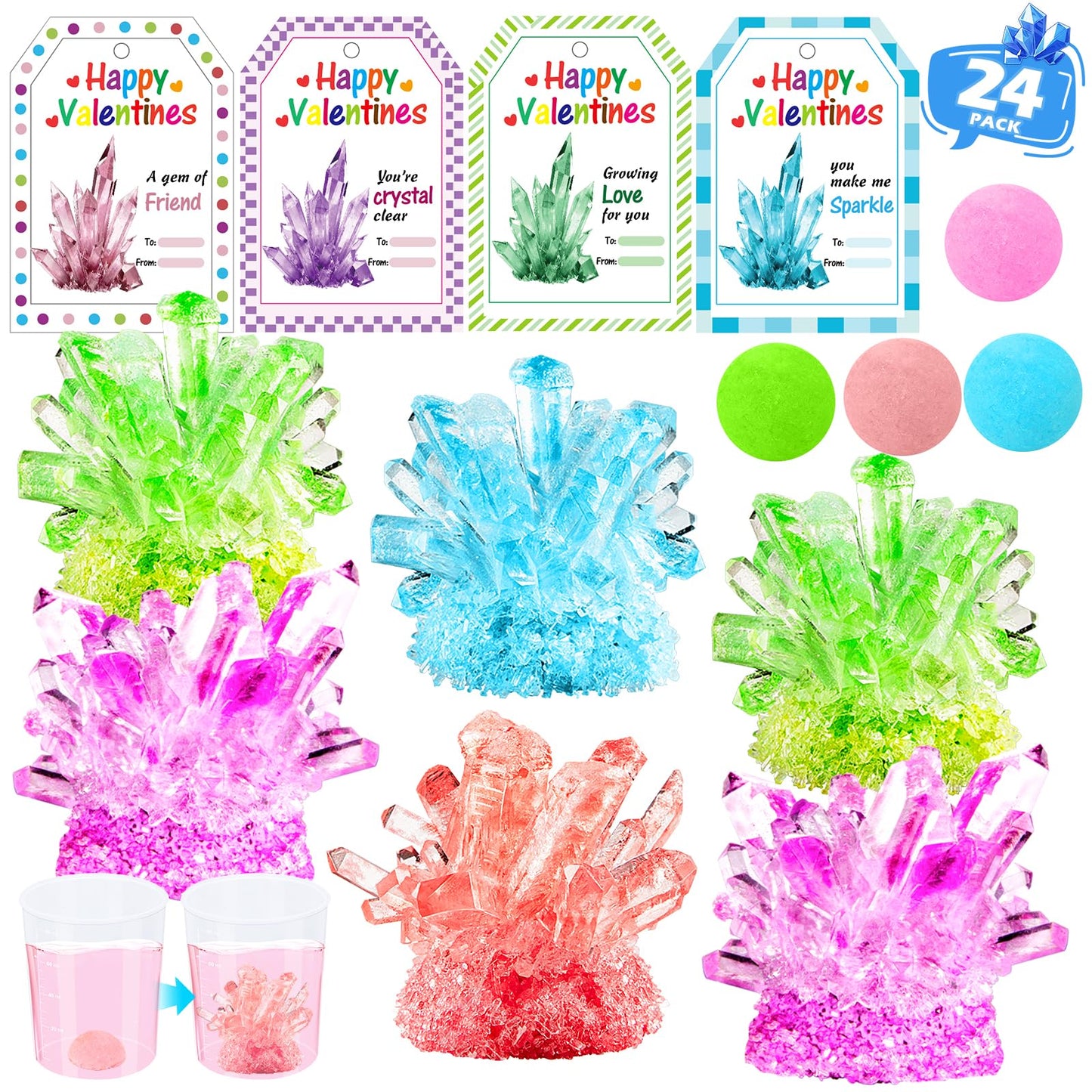 RILSIC 24-Pack Valentine’s Crystal Growing Science Kits for Kids & Classrooms