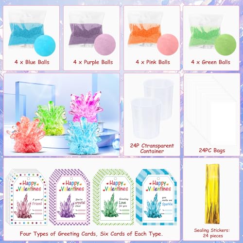 RILSIC 24-Pack Valentine’s Crystal Growing Science Kits for Kids & Classrooms