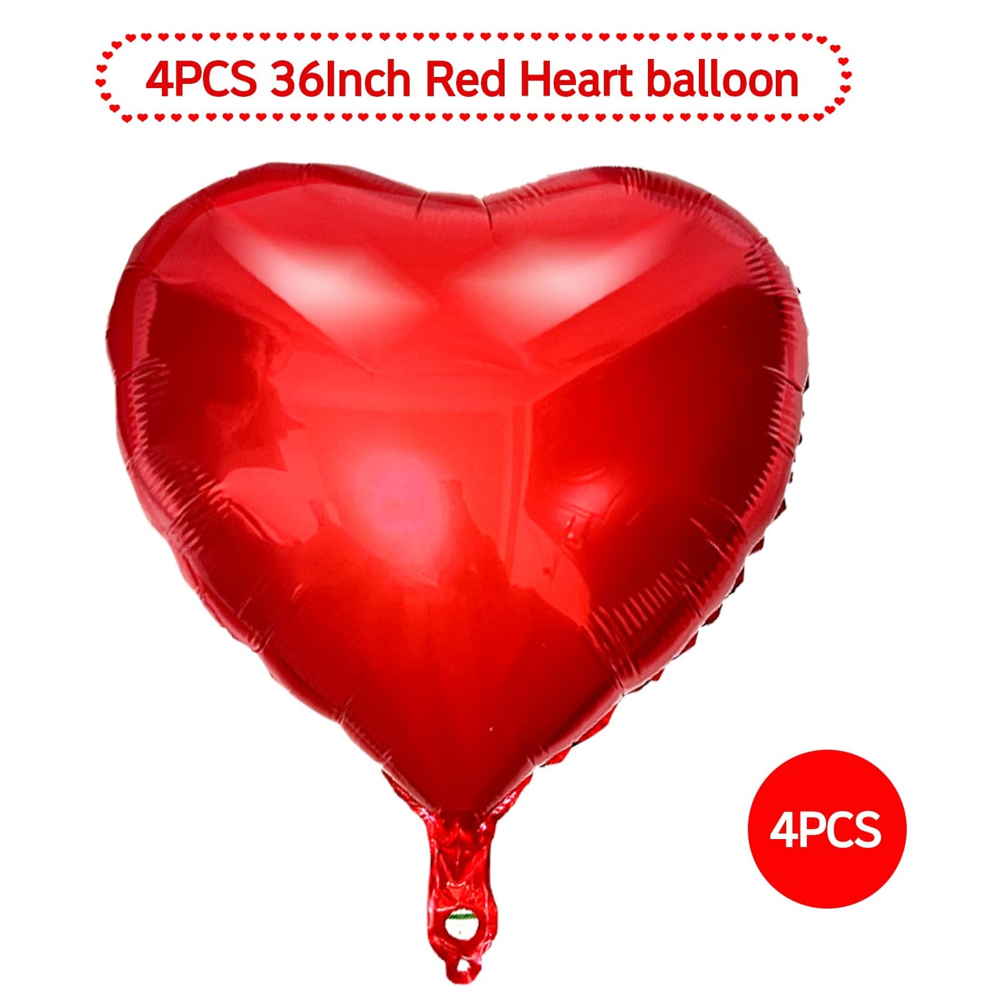 RIMYIUKU 4-Pack 36-Inch Red Heart Shaped Mylar Balloons – Self-Sealing & Reusable