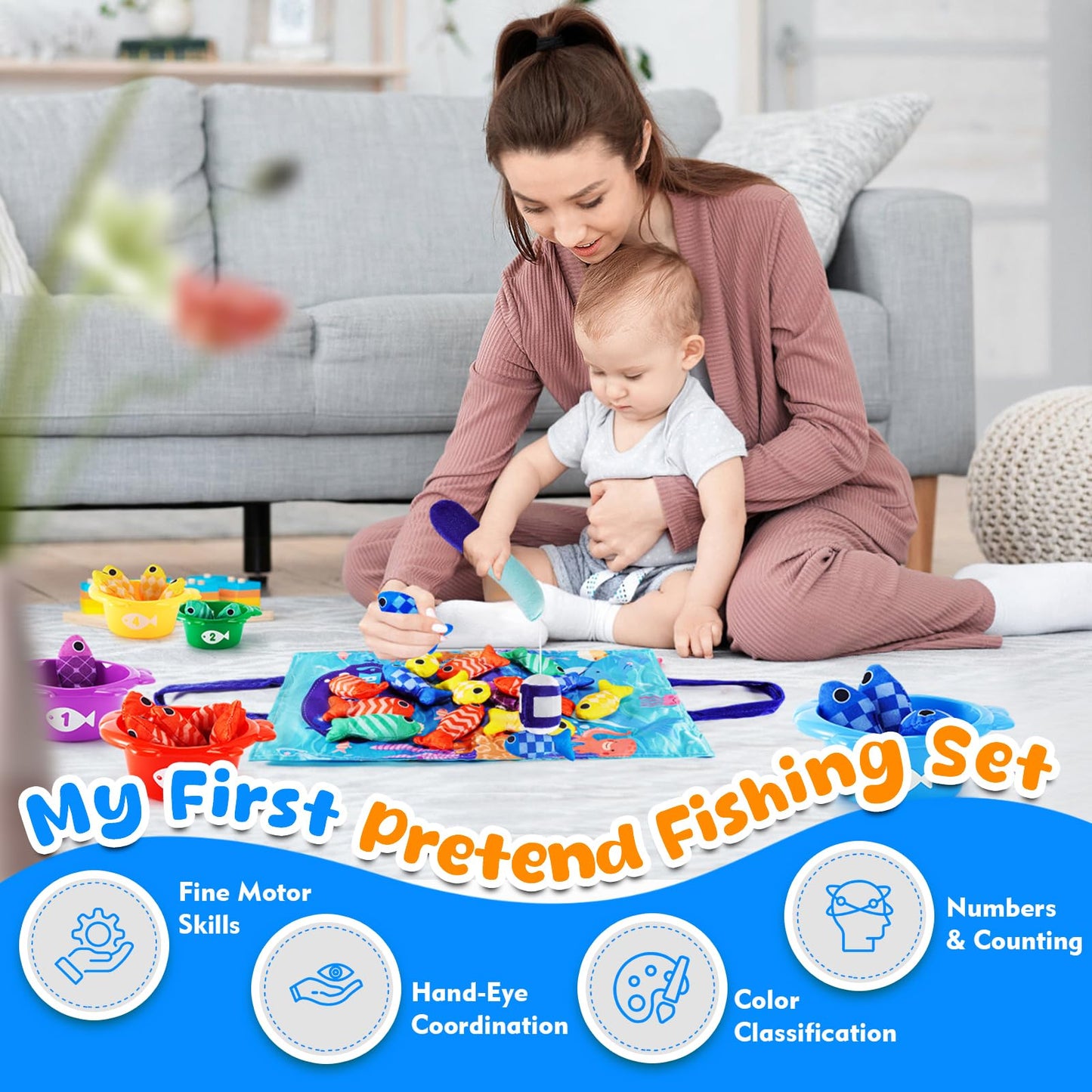 Rincalivestra Fish Montessori Toys – 22-Piece Fishing & Sorting Set for 1–2 Year Olds