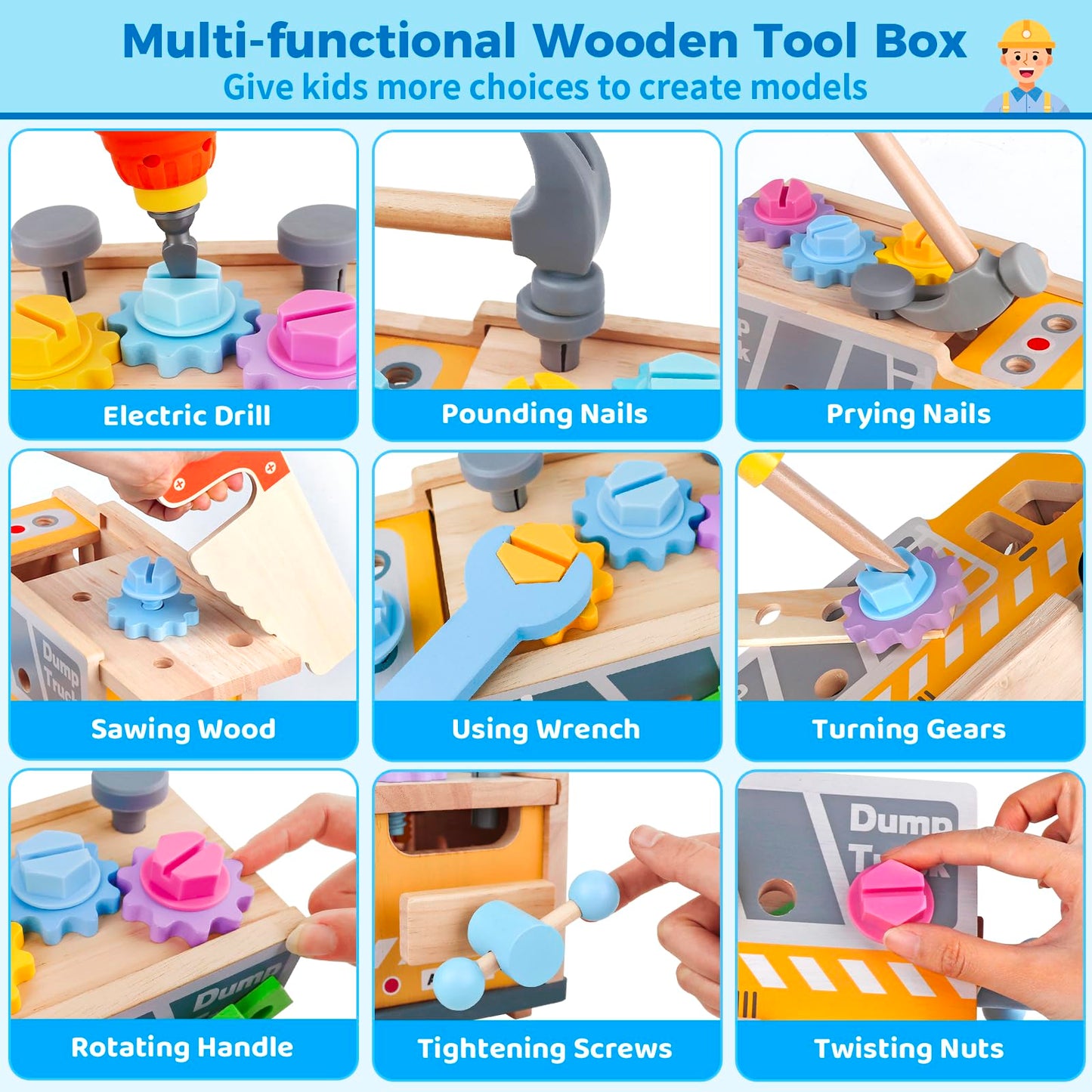 Rincalivestra Kids Tool Set Toy — 38-Piece Wooden STEM Construction Kit for Toddlers