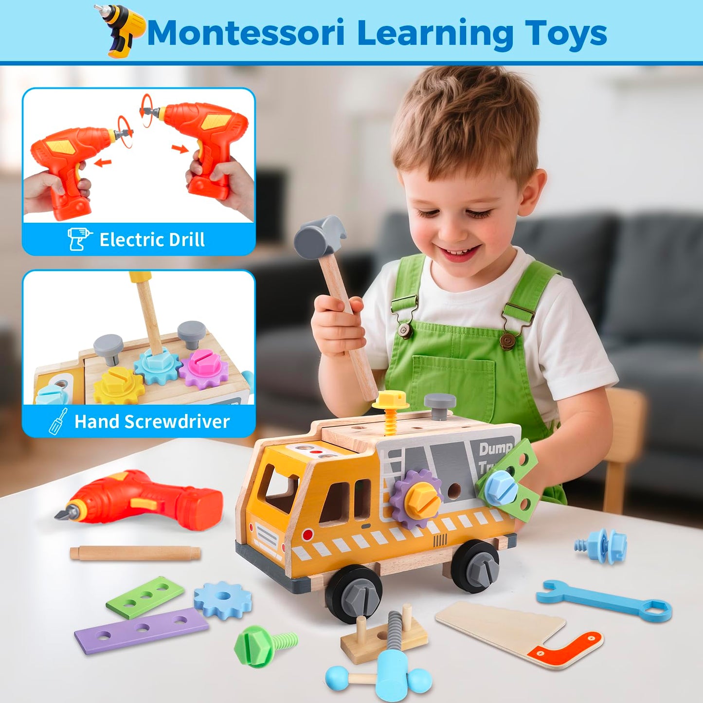 Rincalivestra Kids Tool Set Toy — 38-Piece Wooden STEM Construction Kit for Toddlers