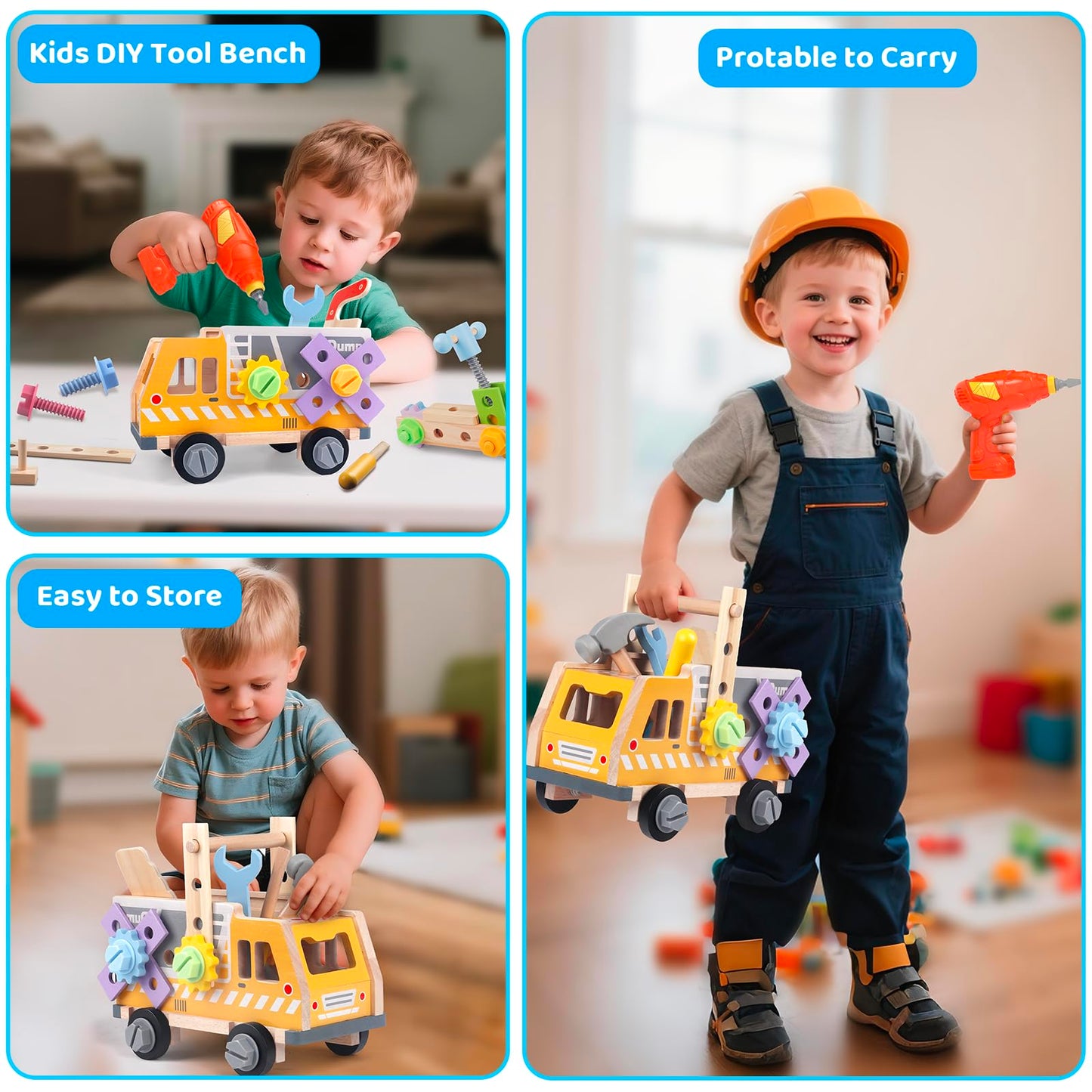 Rincalivestra Kids Tool Set Toy — 38-Piece Wooden STEM Construction Kit for Toddlers