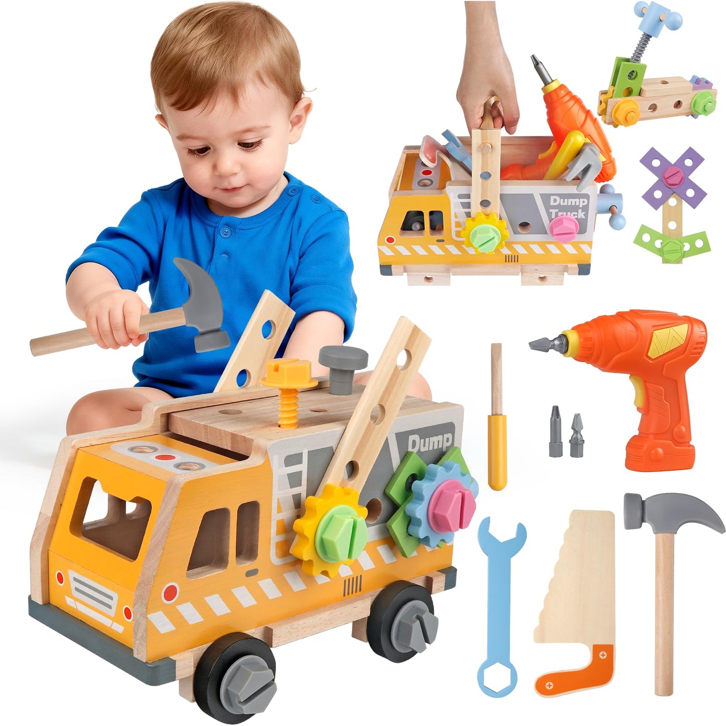 Rincalivestra Kids Tool Set Toy — 38-Piece Wooden STEM Construction Kit for Toddlers