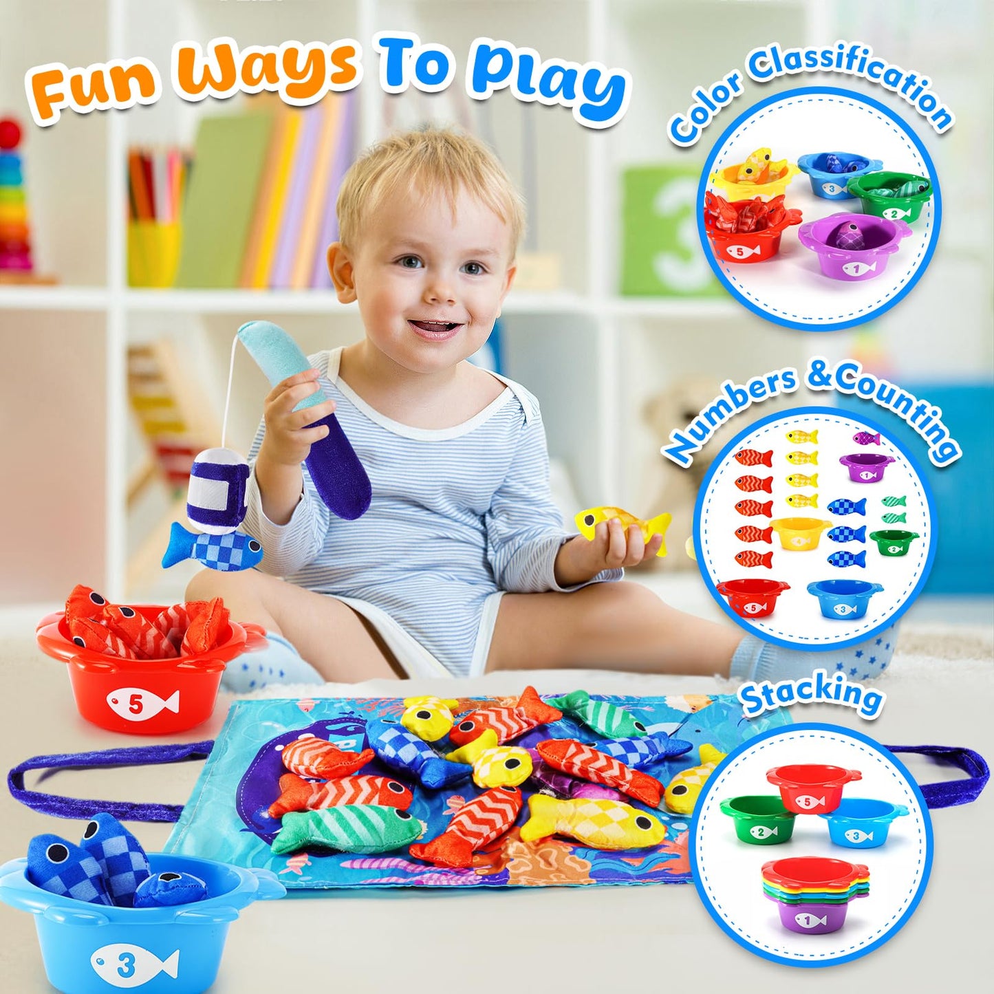 Rincalivestra Fish Montessori Toys – 22-Piece Fishing & Sorting Set for 1–2 Year Olds