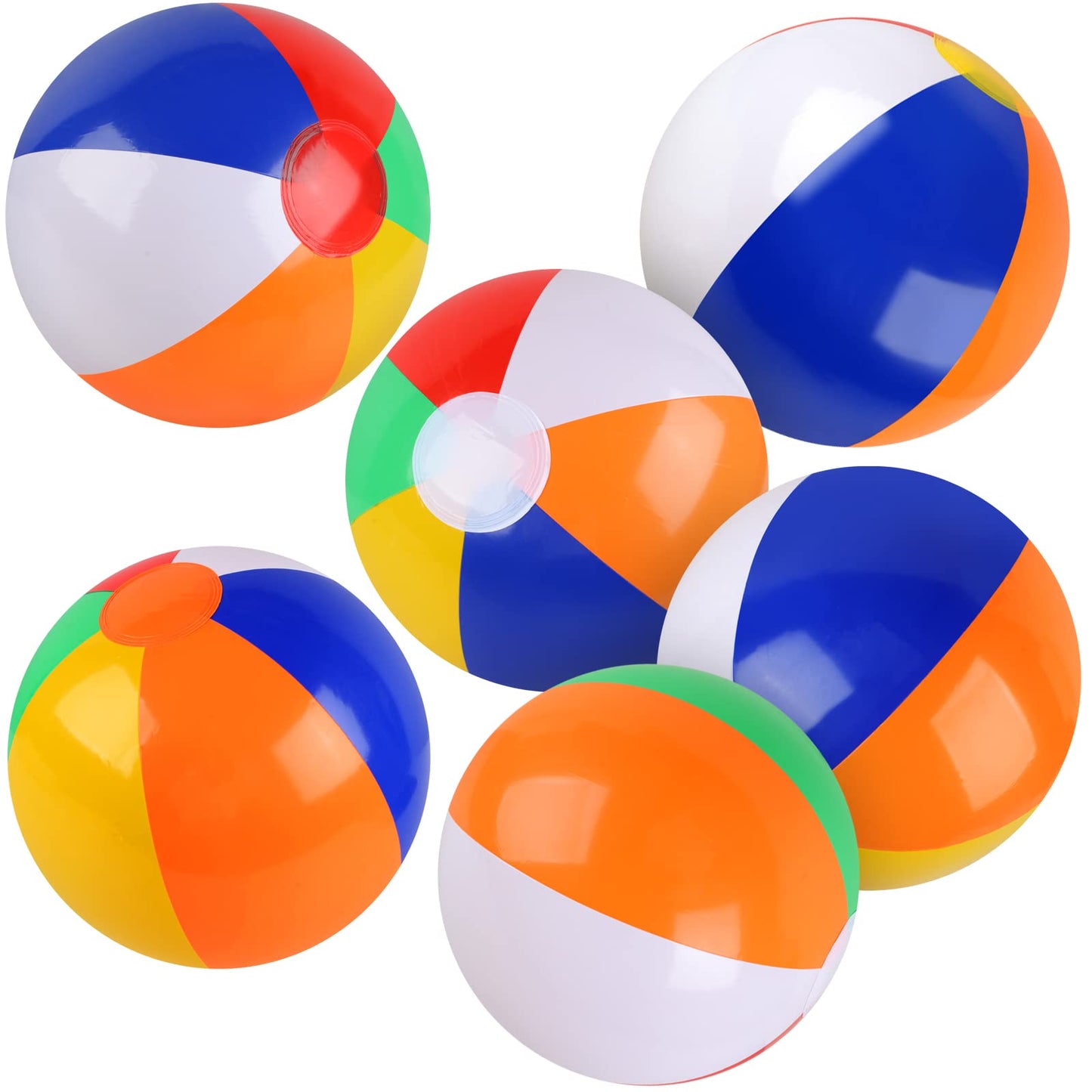 Rindion 6 Pack Beach Balls – 10-Inch Rainbow Inflatable Pool Toys for Summer Fun