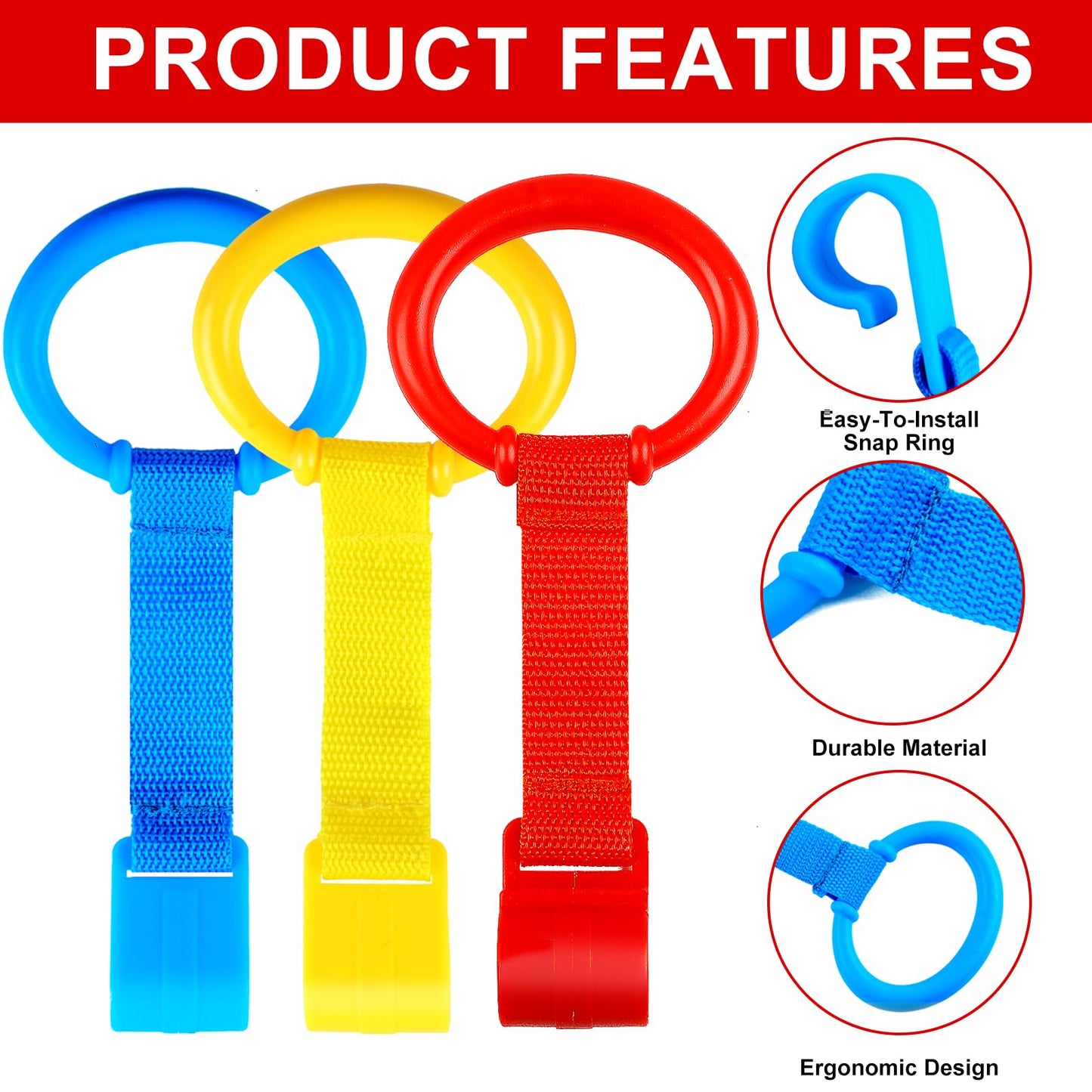 Rindion 3PCS Baby Pull Up Rings - Standing Walker Tool