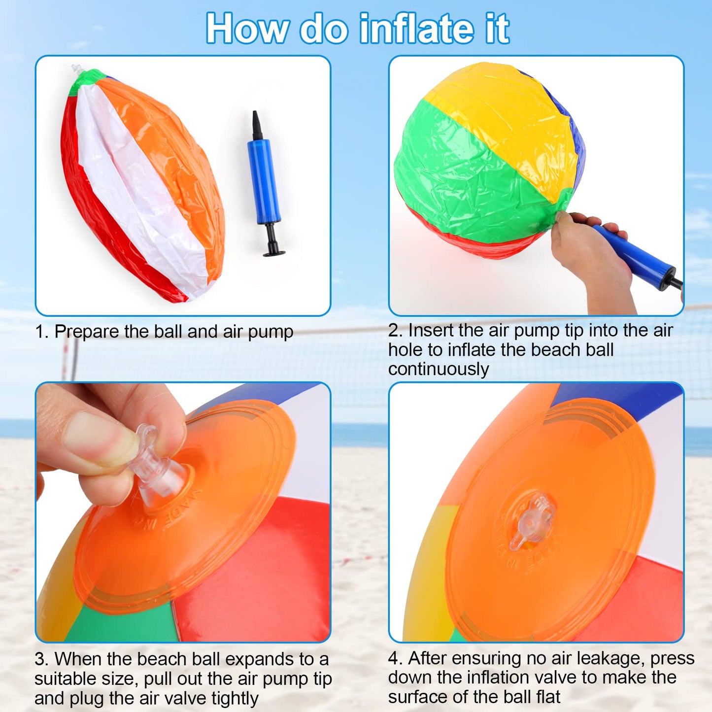 Rindion 6 Pack Beach Balls – 10-Inch Rainbow Inflatable Pool Toys for Summer Fun