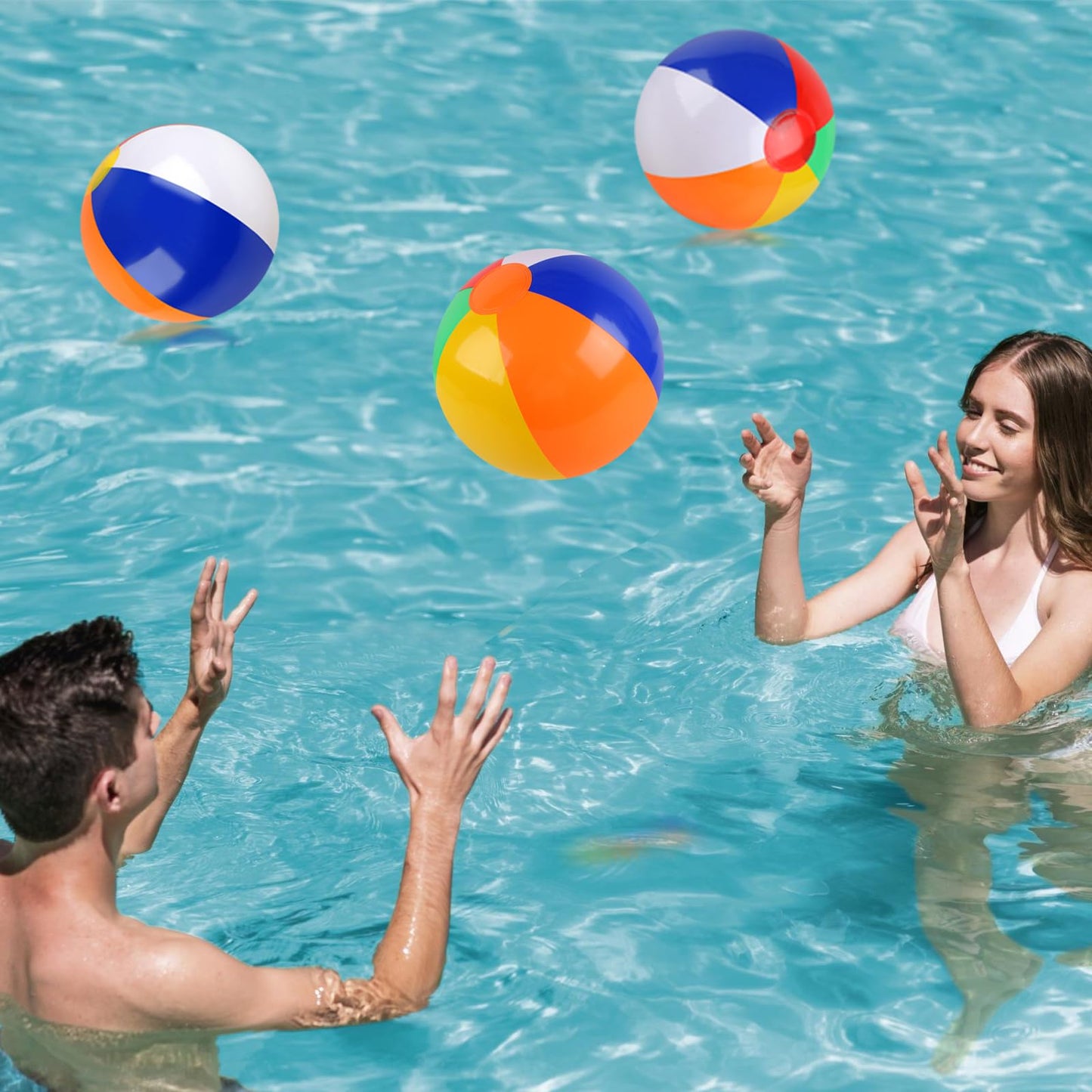Rindion 6 Pack Beach Balls – 10-Inch Rainbow Inflatable Pool Toys for Summer Fun