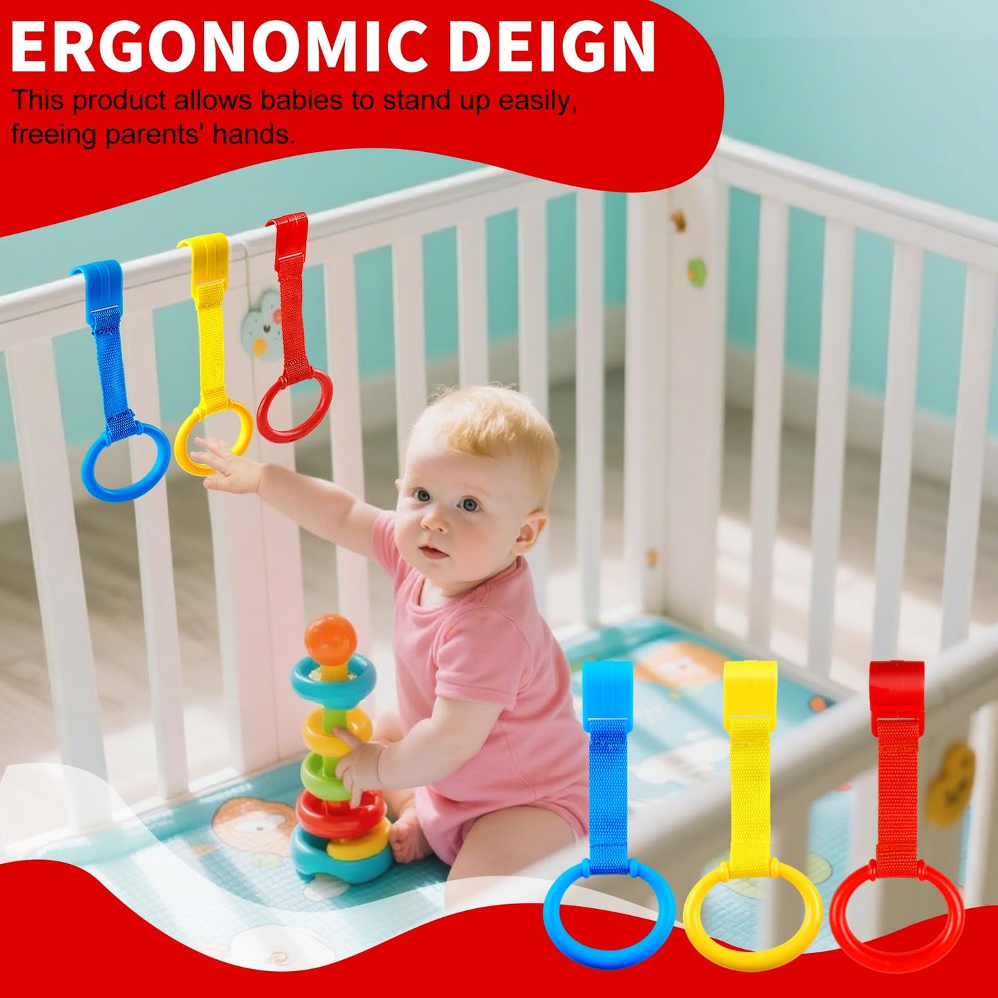 Rindion 3PCS Baby Pull Up Rings - Standing Walker Tool