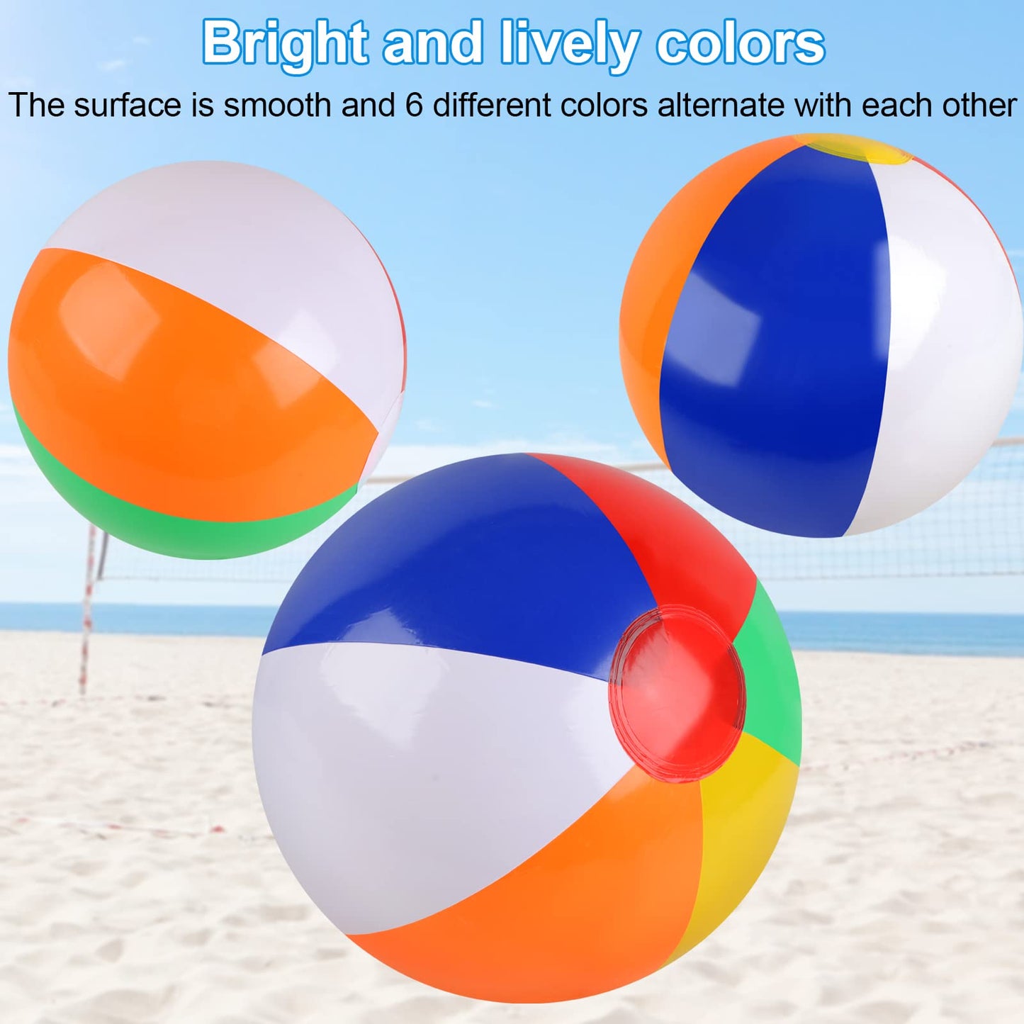 Rindion 6 Pack Beach Balls – 10-Inch Rainbow Inflatable Pool Toys for Summer Fun