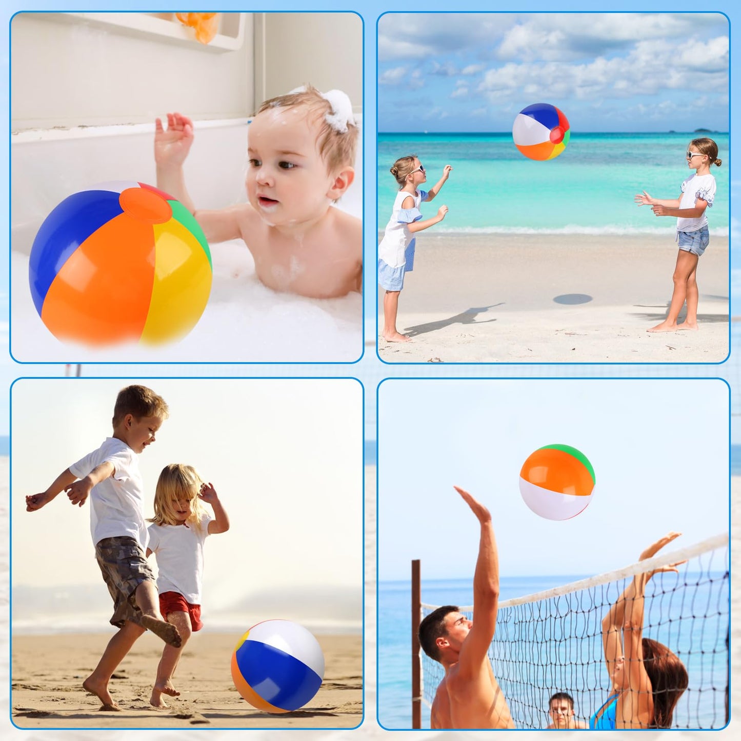 Rindion 6 Pack Beach Balls – 10-Inch Rainbow Inflatable Pool Toys for Summer Fun