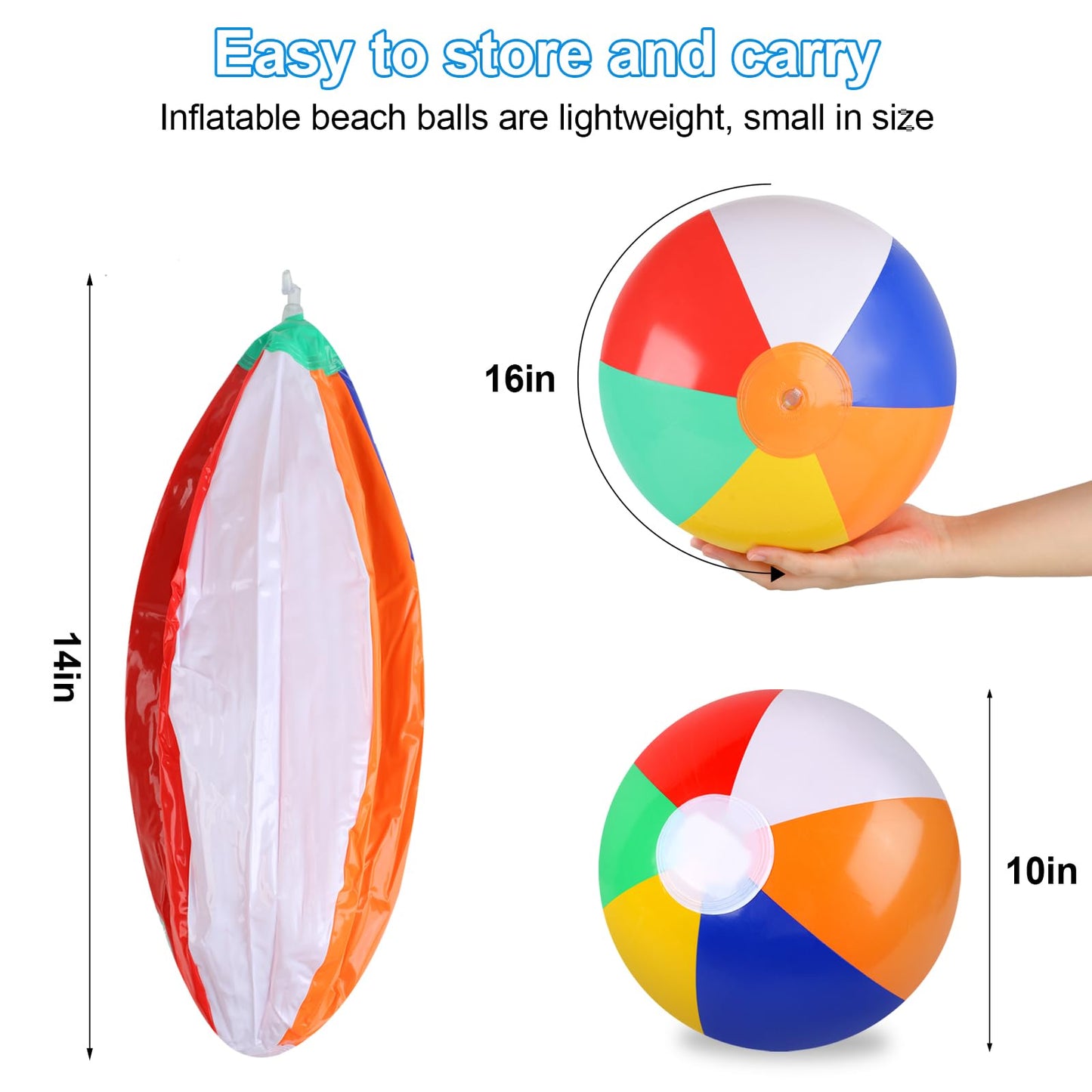 Rindion 6 Pack Beach Balls – 10-Inch Rainbow Inflatable Pool Toys for Summer Fun