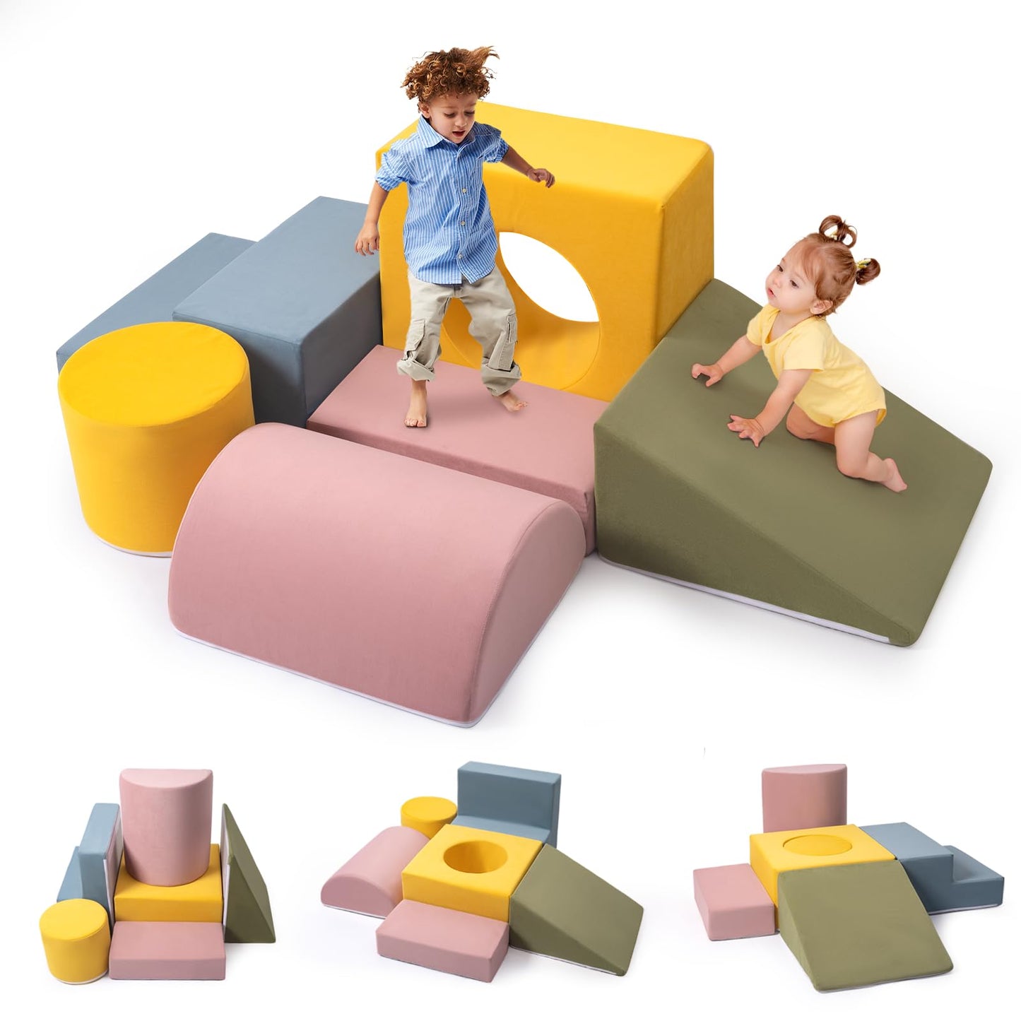 Rinnebbit 6-Piece Foam Climbing Blocks – Soft Indoor Play Set for Toddlers