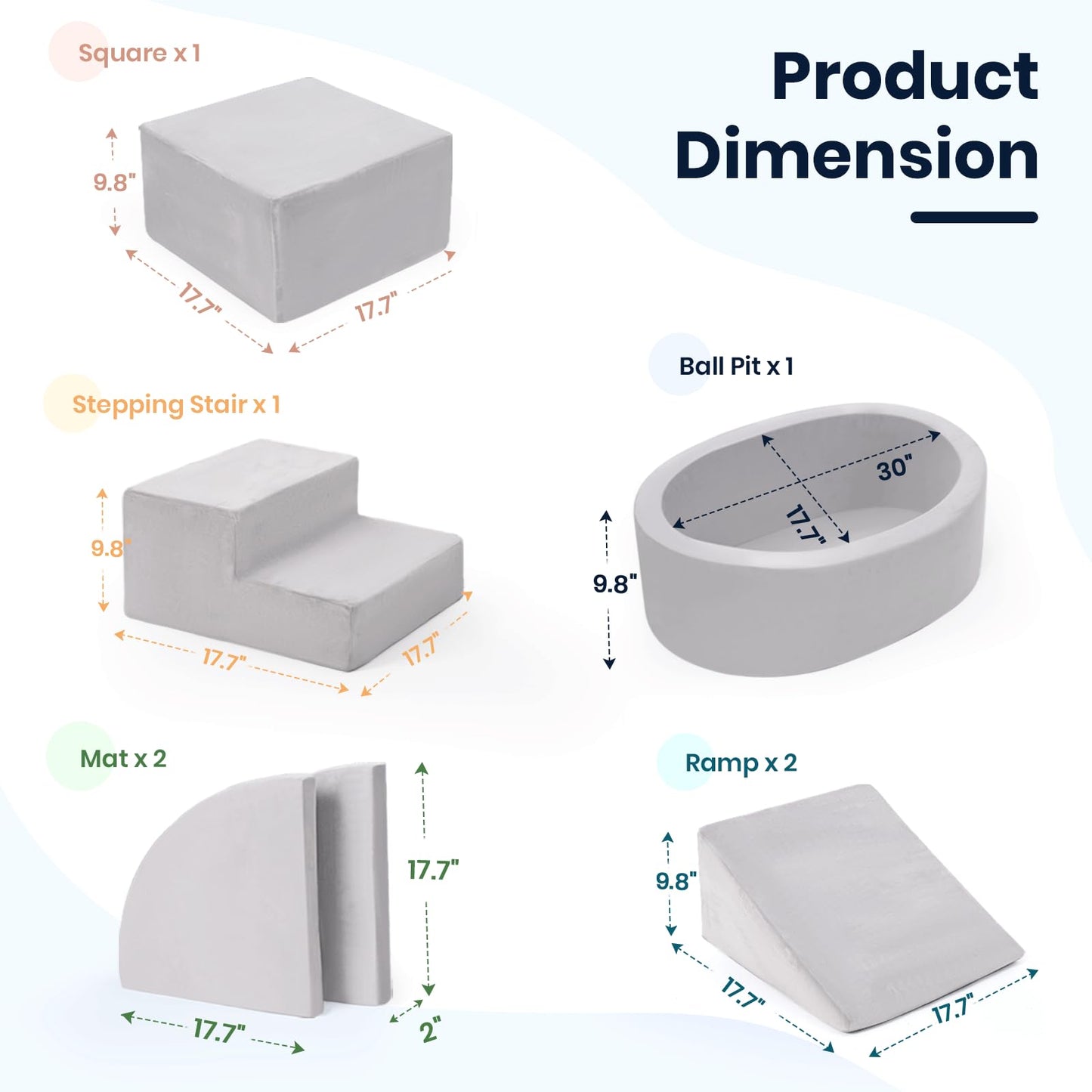 Rinnebbit 7-Piece Foam Climbing Blocks for Toddlers – Soft Indoor Play Set (Gray)