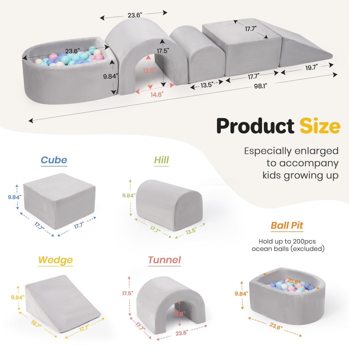 Rinnebbit Foam Climbing Blocks – 5-Piece Toddler Tunnel Climber with Ball Pit