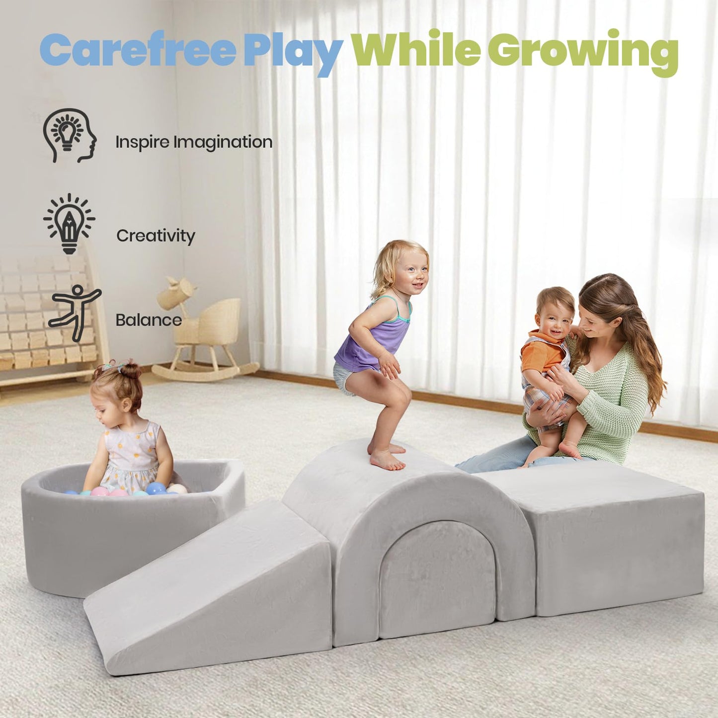 Rinnebbit Foam Climbing Blocks – 5-Piece Toddler Tunnel Climber with Ball Pit
