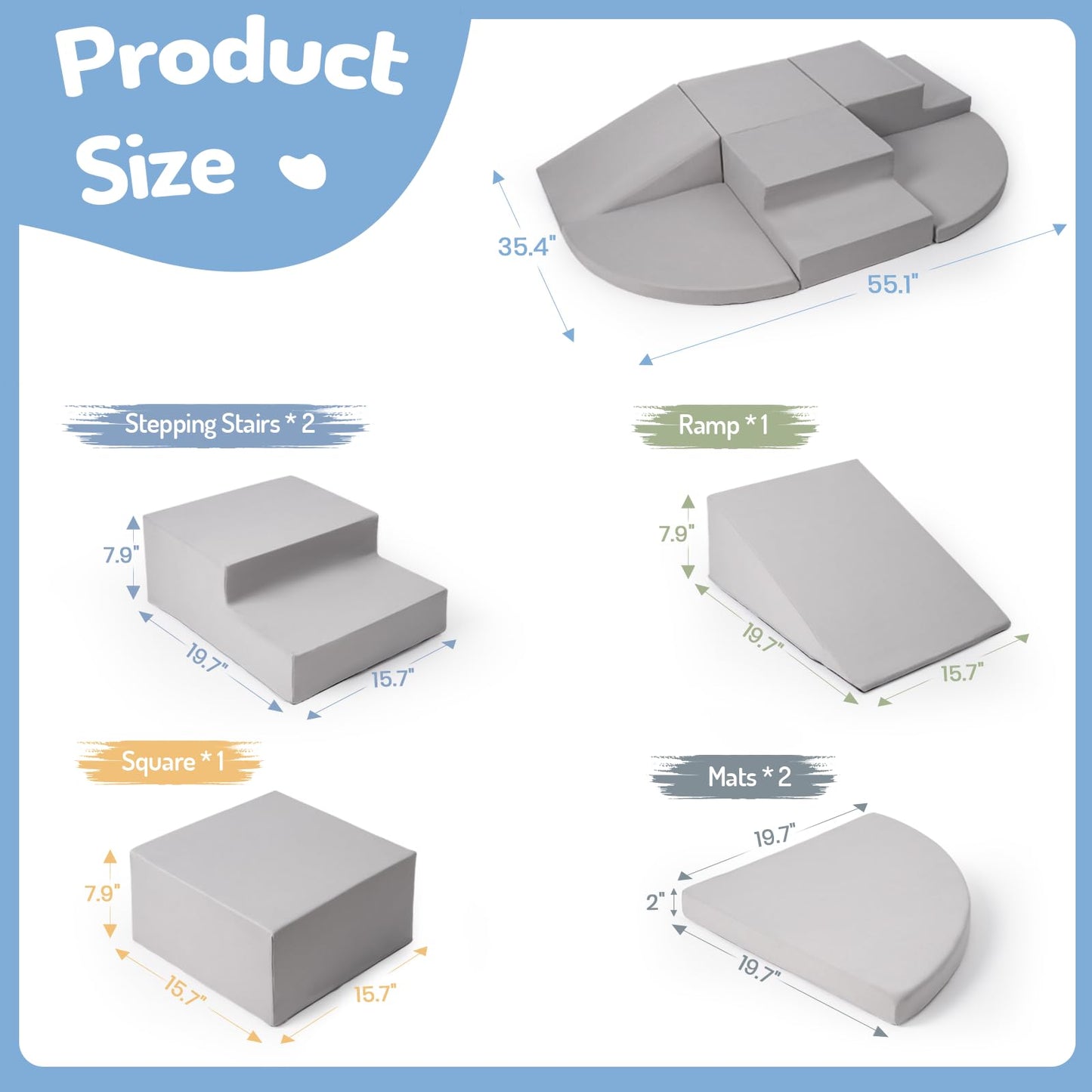 Rinnebbit 6-Piece Foam Climbing Blocks for Toddlers — Soft Indoor Climb & Crawl Play Set