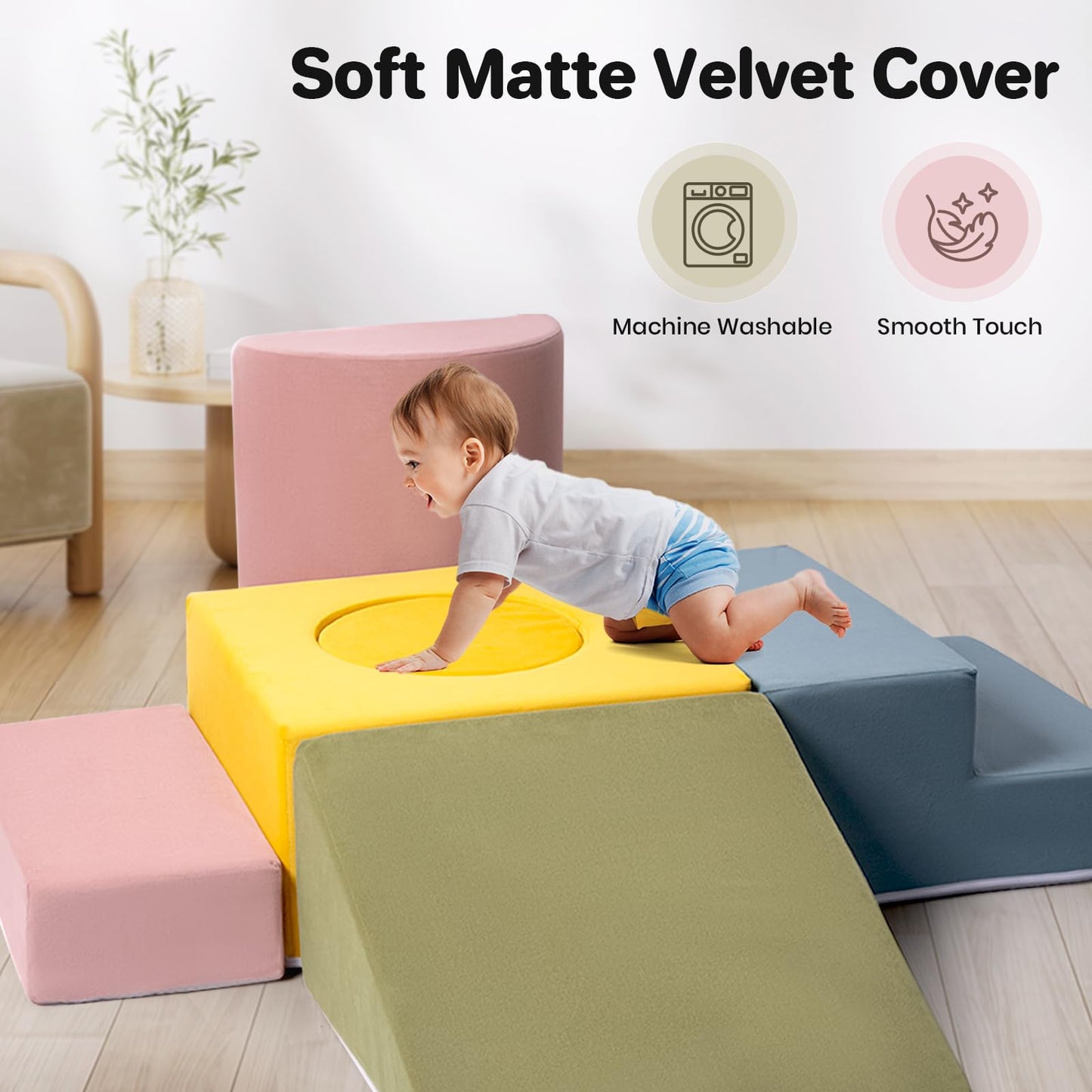 Rinnebbit 6-Piece Foam Climbing Blocks – Soft Indoor Play Set for Toddlers