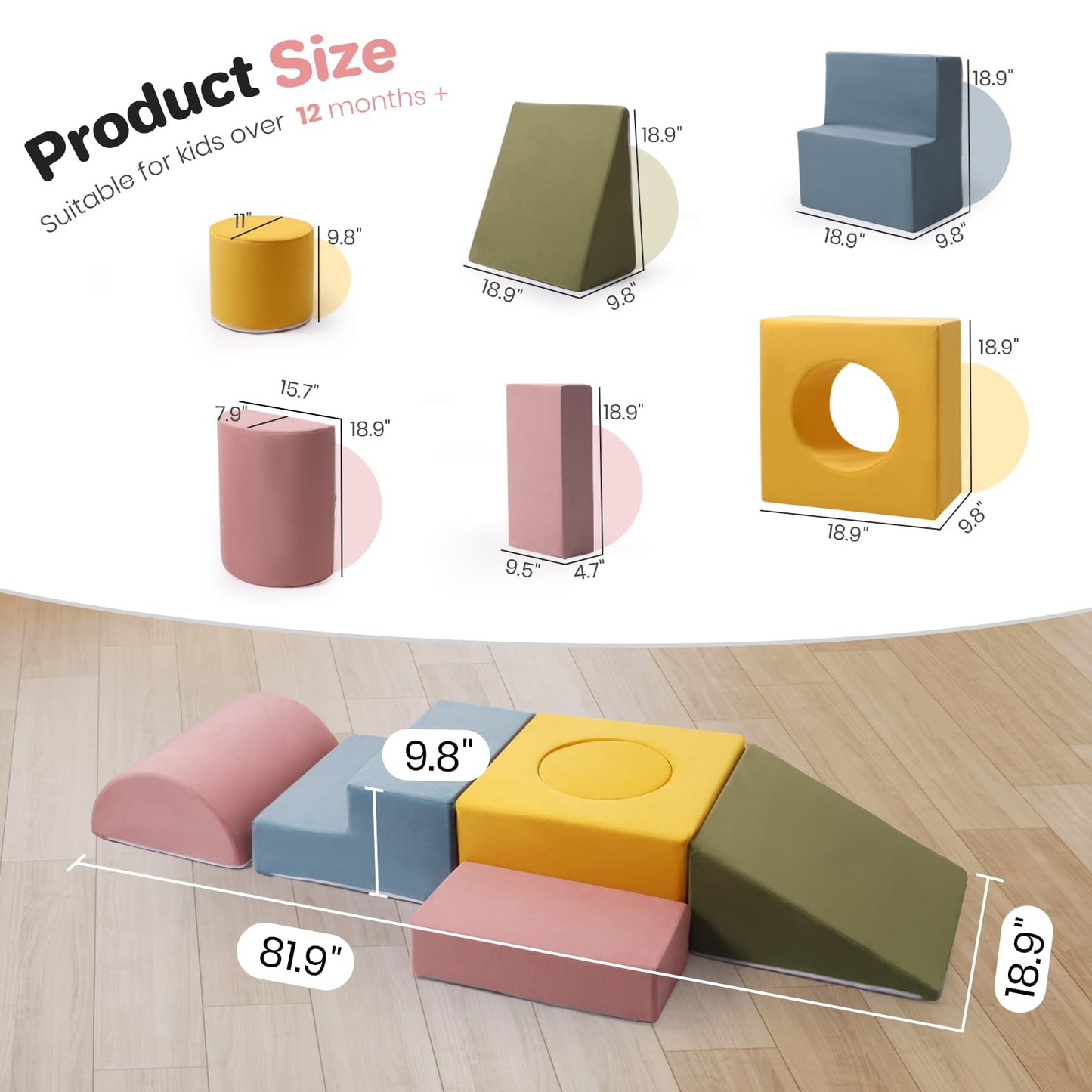 Rinnebbit 6-Piece Foam Climbing Blocks – Soft Indoor Play Set for Toddlers
