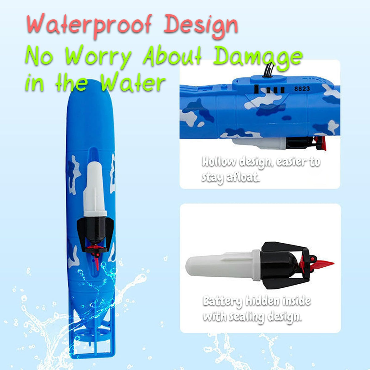 Rinnland Electric Submarine Toy – Large 13-Inch Nuclear Submarine Model for Bathtub & Pool
