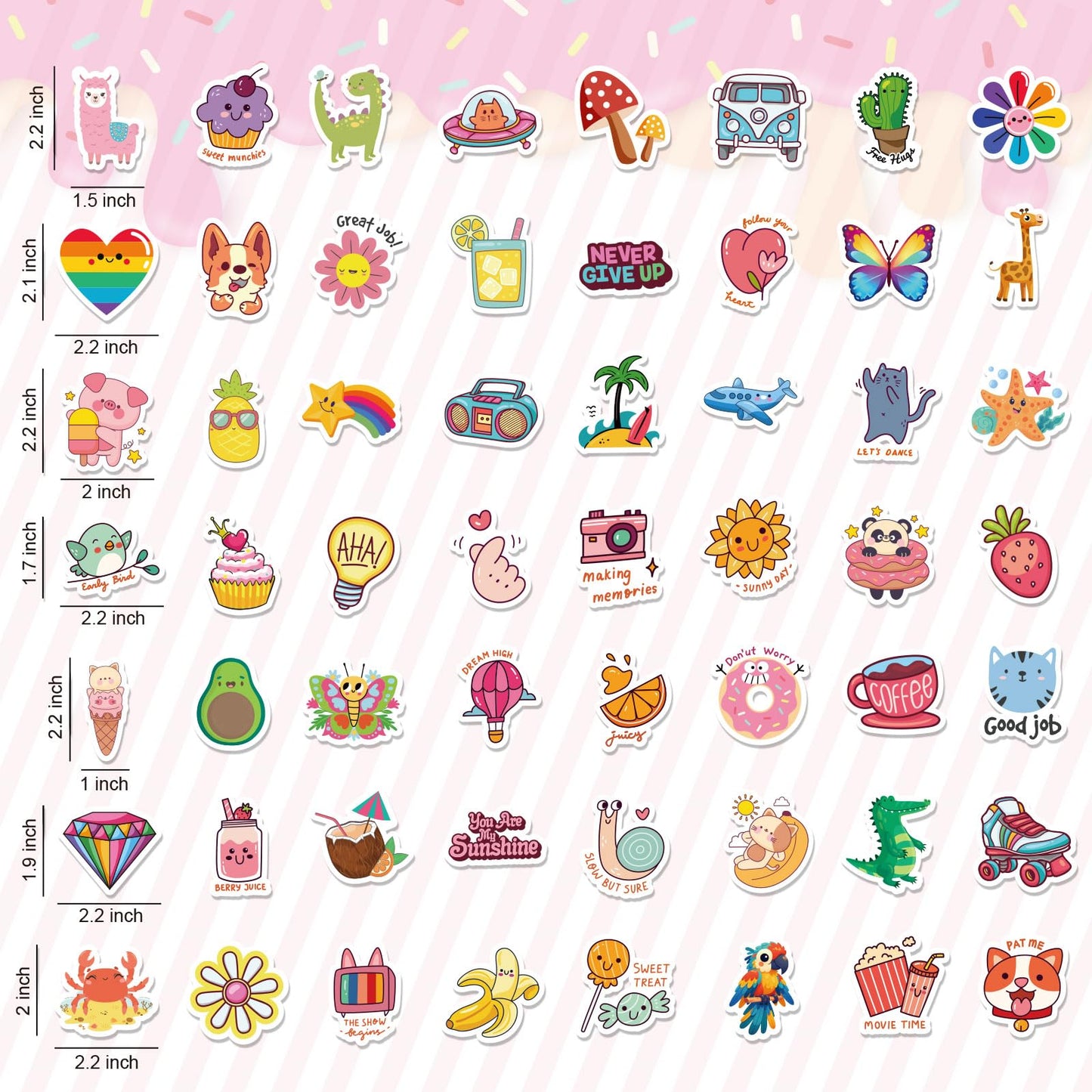 RINOLY 100 Pcs Water Bottle Stickers for Kids – Waterproof Vinyl Kawaii Stickers for Bottles, Laptops & More