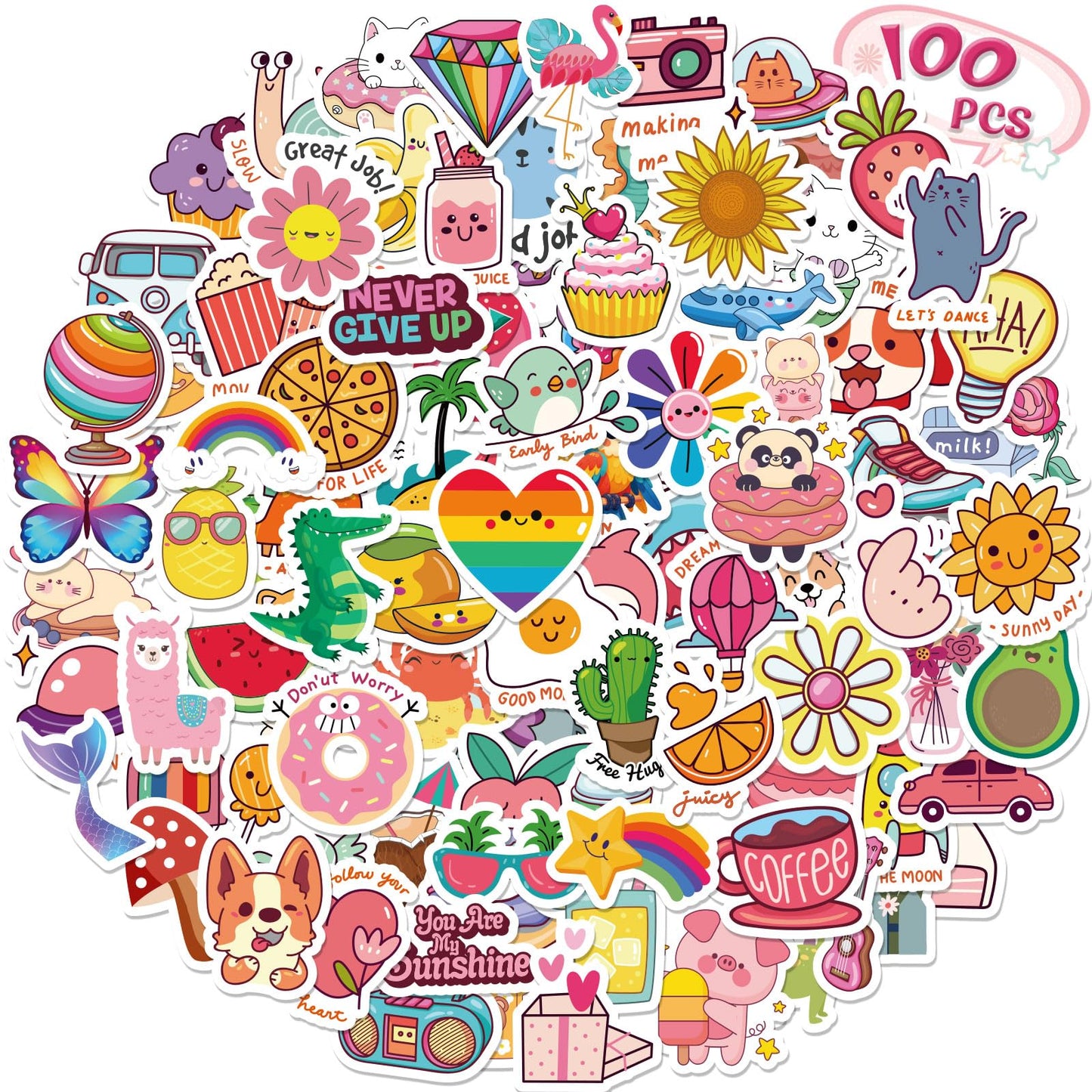 RINOLY 100 Pcs Water Bottle Stickers for Kids – Waterproof Vinyl Kawaii Stickers for Bottles, Laptops & More
