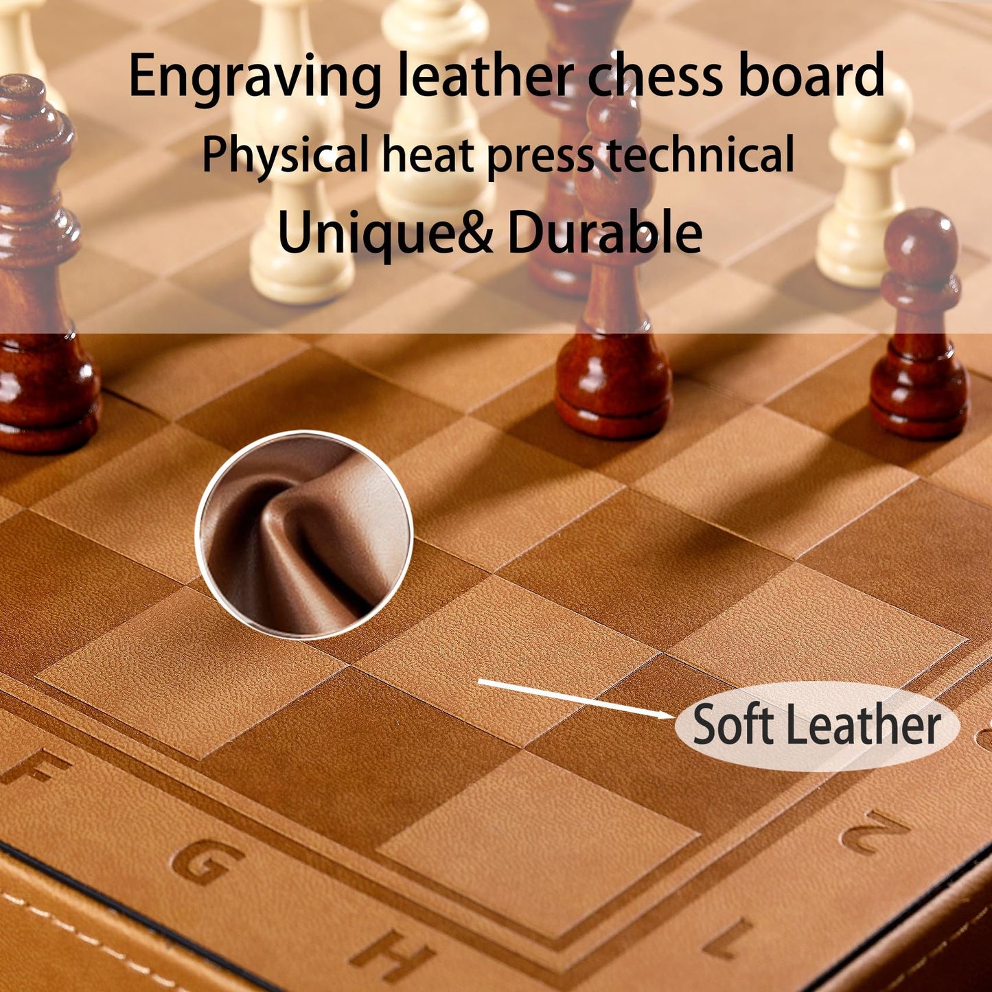 Rinten 15-Inch Magnetic Chess & Checkers Set – Leather Travel Board with Velvet Bag (2-in-1)