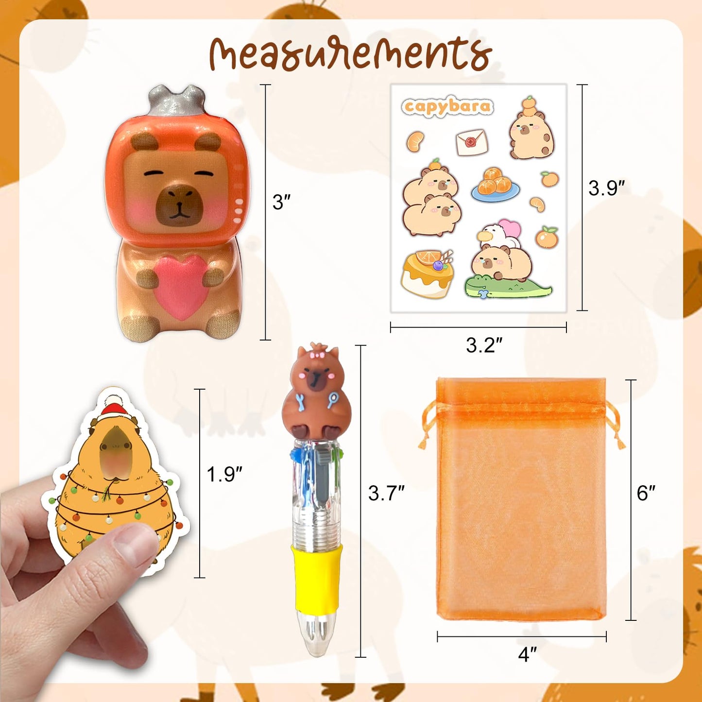 Rinziigo Capybara Party Favor Gift Set – 24 Squeeze Toys, 4-in-1 Pens, Stickers & Bags