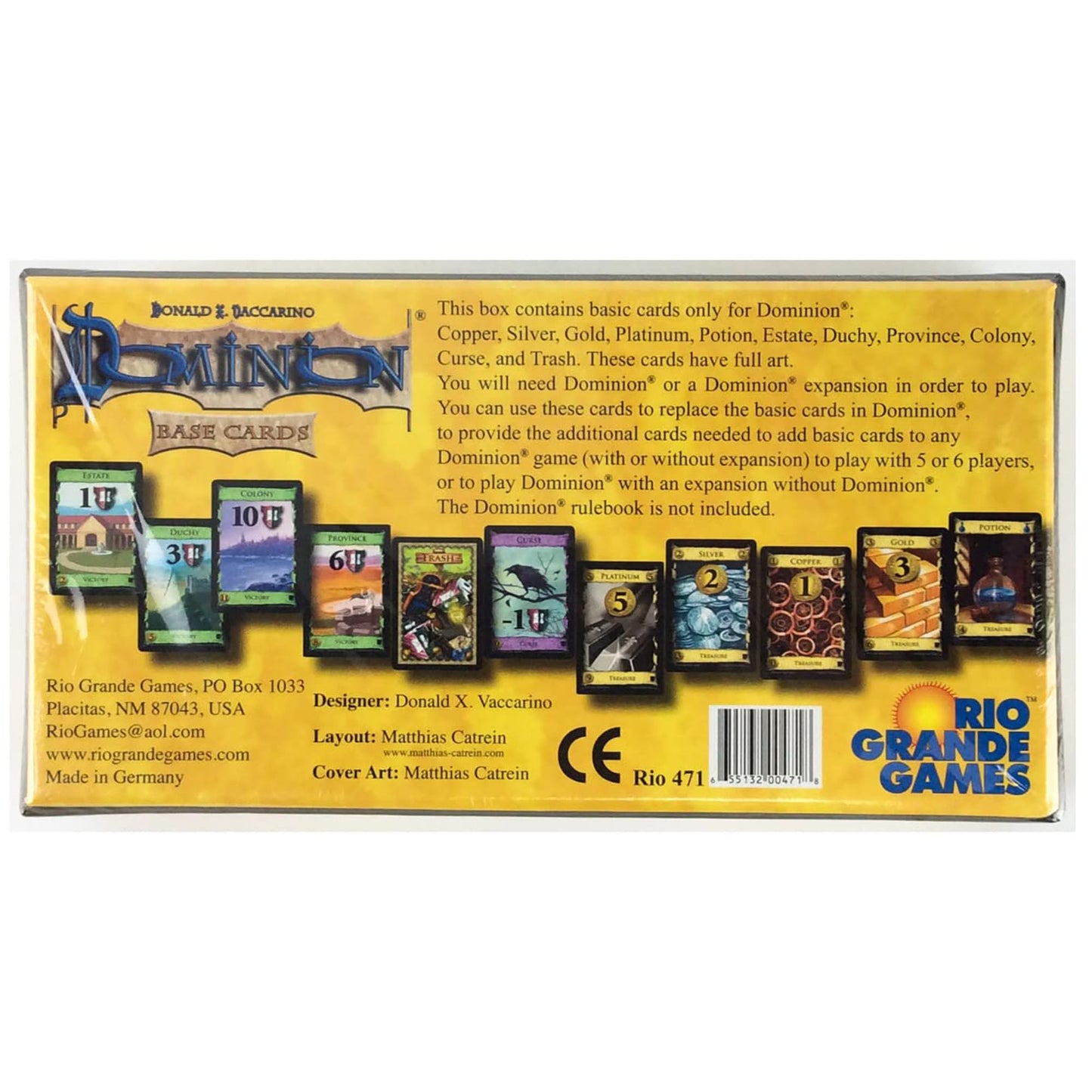 Rio Grande Games Dominion Base Cards Set – 250 Victory, Treasure & Curse Cards (Updated Graphics)