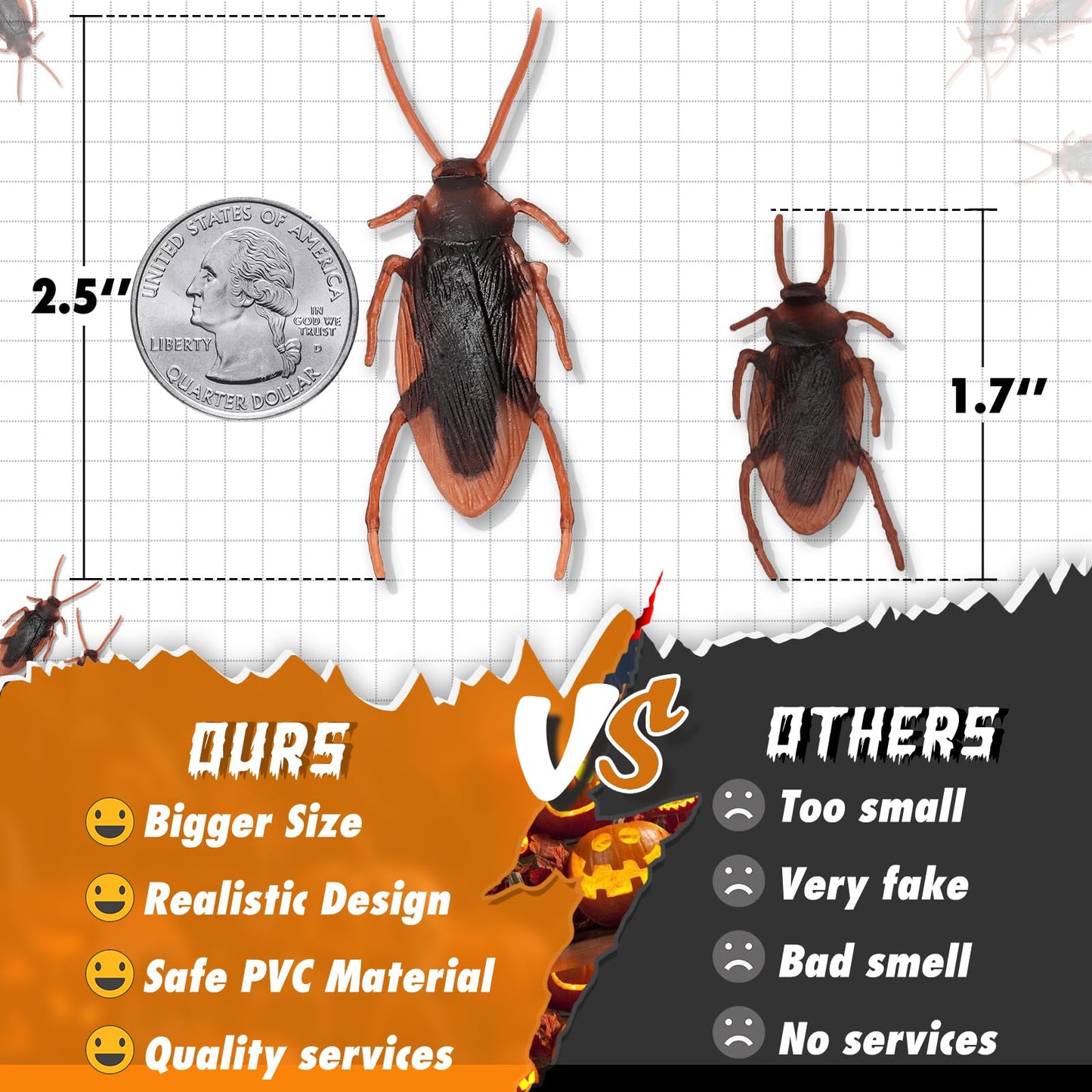 Riomeira Ultra-Realistic Plastic Cockroaches (35PCS) - 2.6" Large Prank Roaches