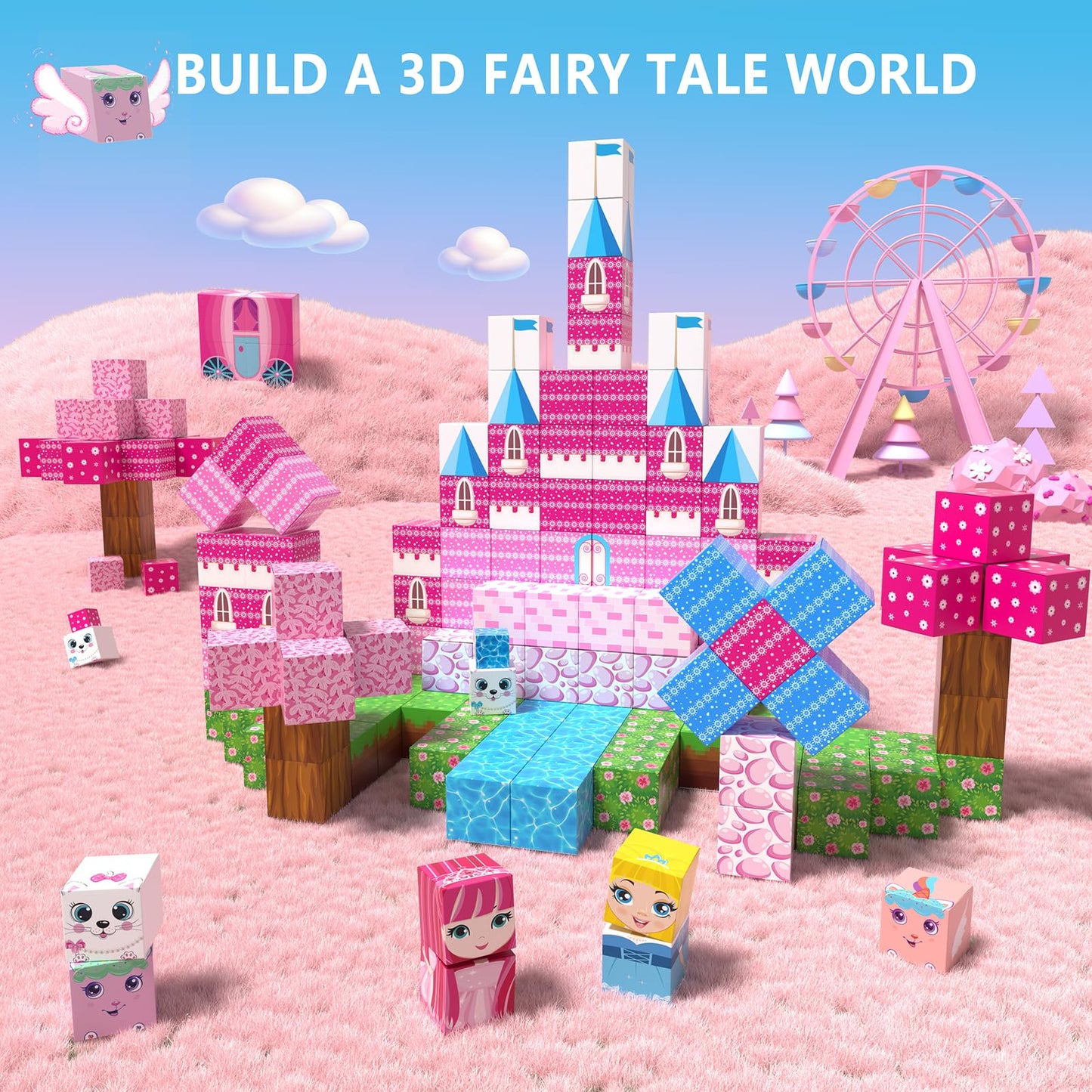 Riomuru 150PCS Magnetic Blocks – 3D Pink Princess Castle STEM Toy for Kids