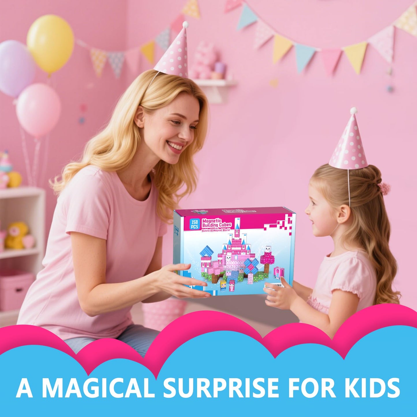 Riomuru 150PCS Magnetic Blocks – 3D Pink Princess Castle STEM Toy for Kids