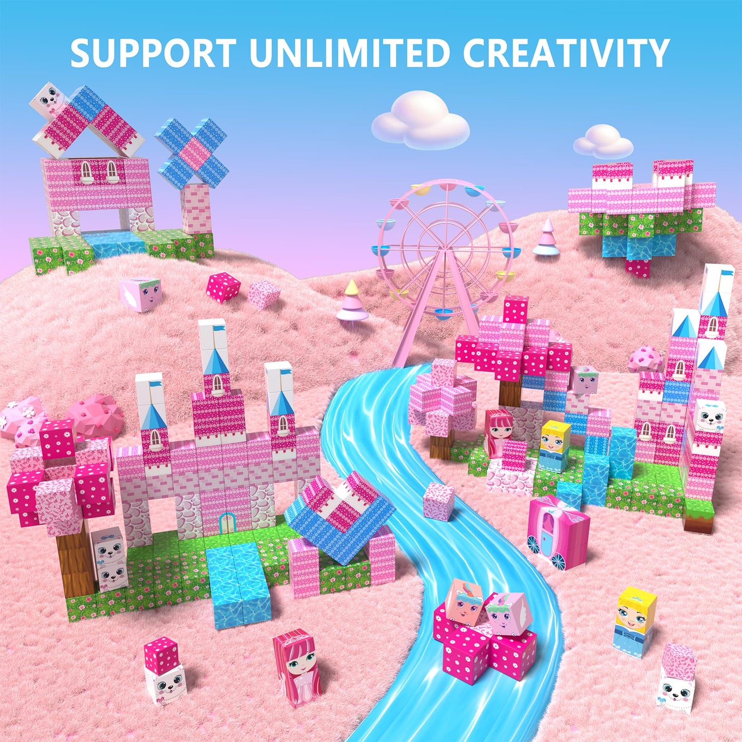 Riomuru 150PCS Magnetic Blocks – 3D Pink Princess Castle STEM Toy for Kids