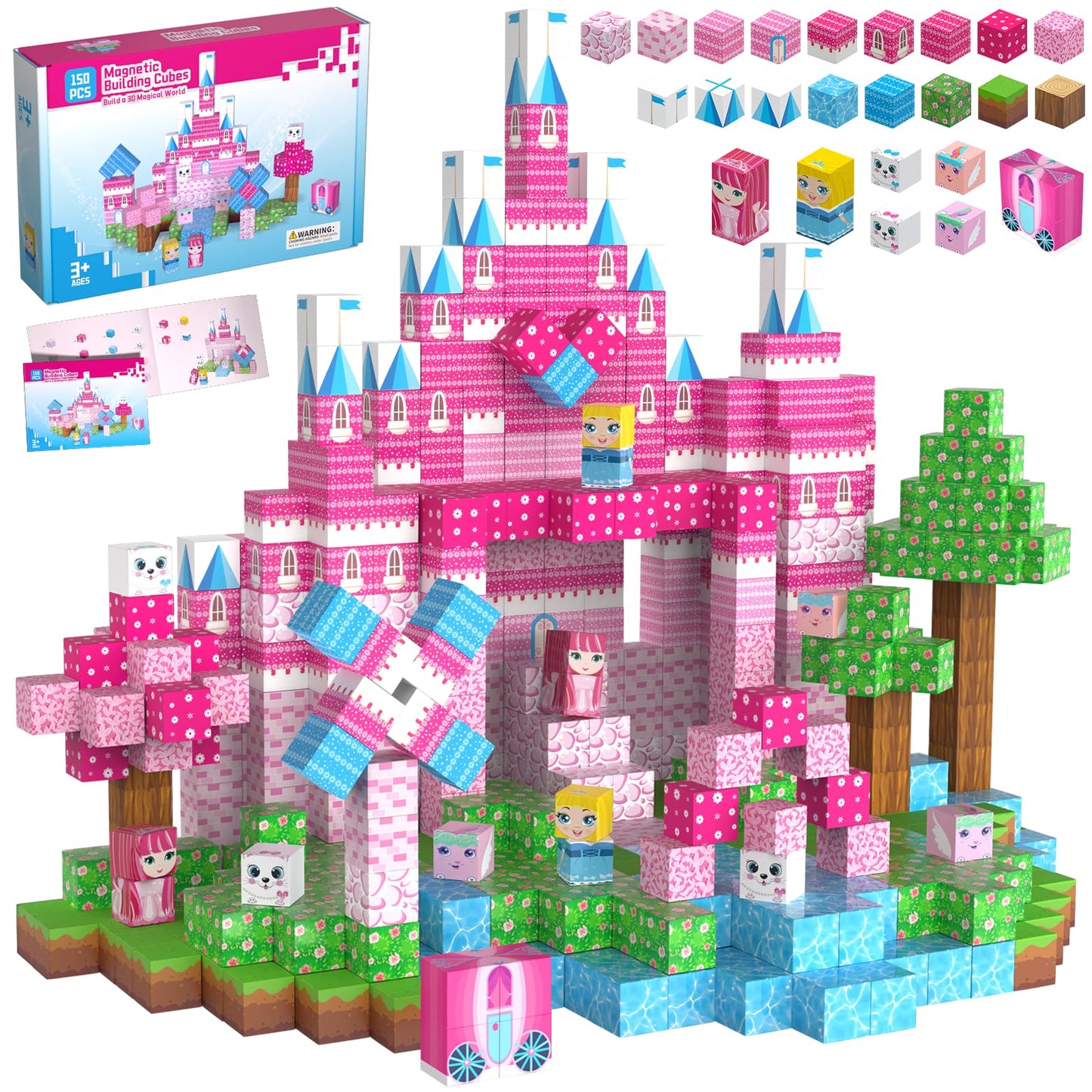Riomuru 150PCS Magnetic Blocks – 3D Pink Princess Castle STEM Toy for Kids